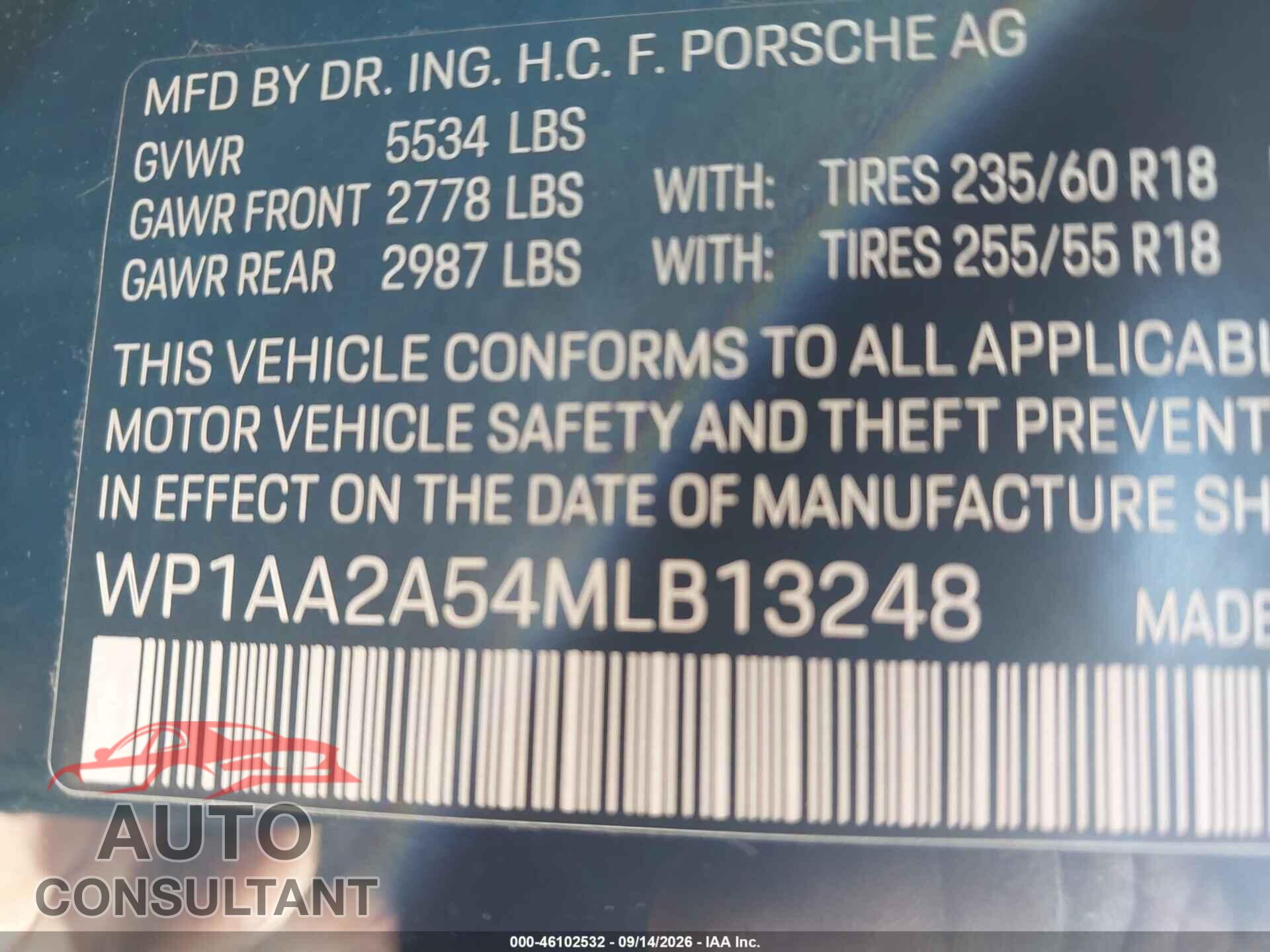 PORSCHE MACAN 2021 - WP1AA2A54MLB13248