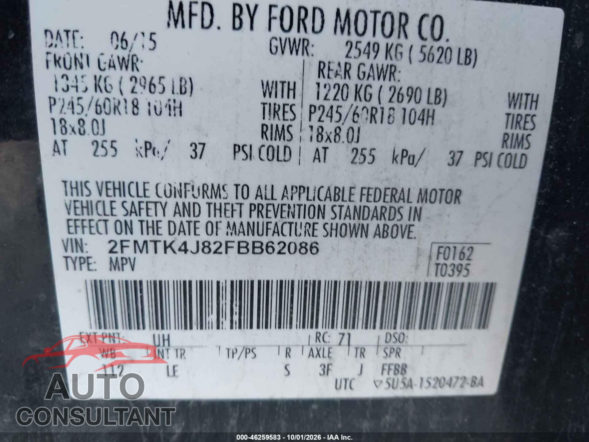FORD EDGE 2015 - 2FMTK4J82FBB62086
