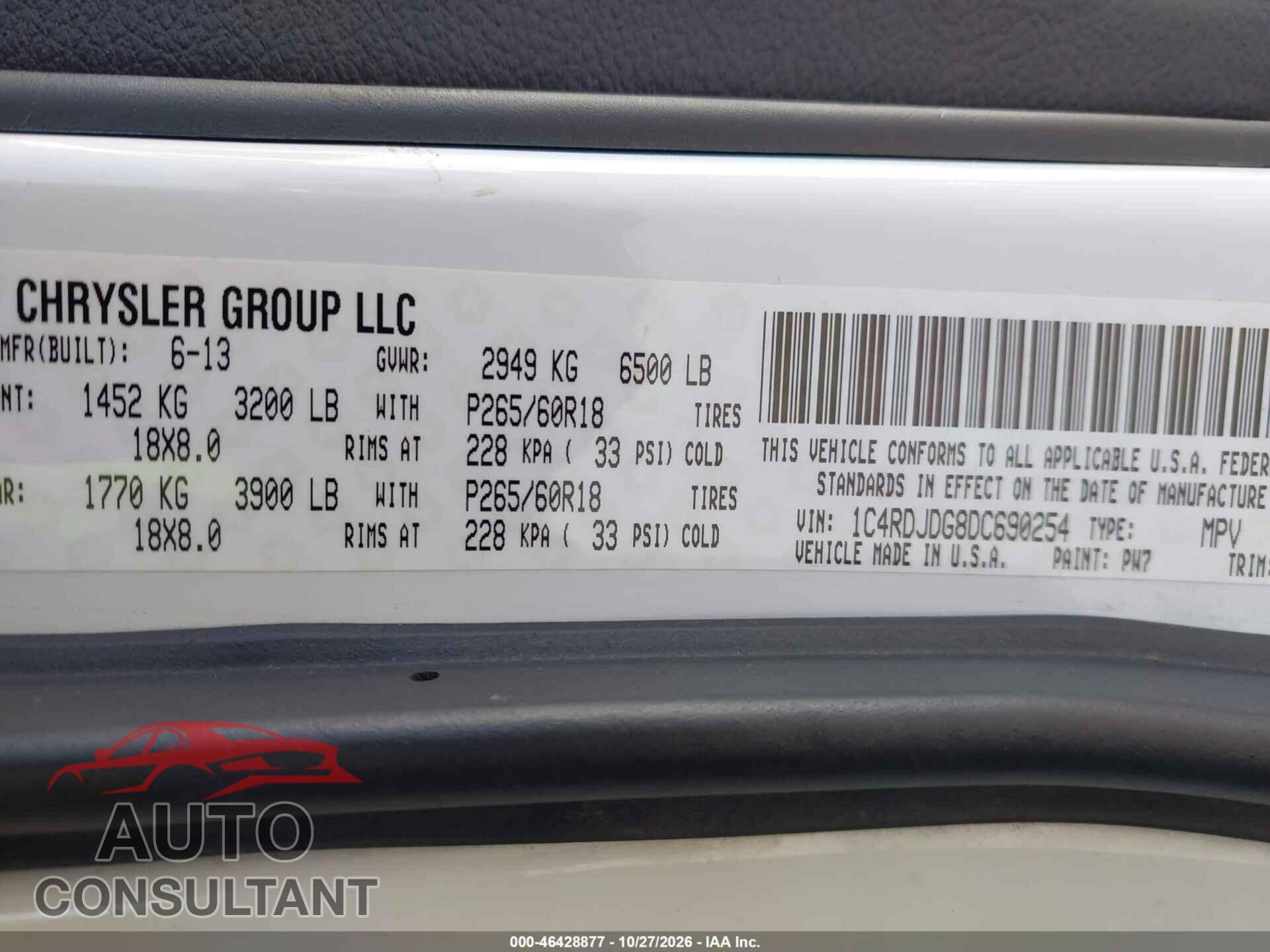 DODGE DURANGO 2013 - 1C4RDJDG8DC690254