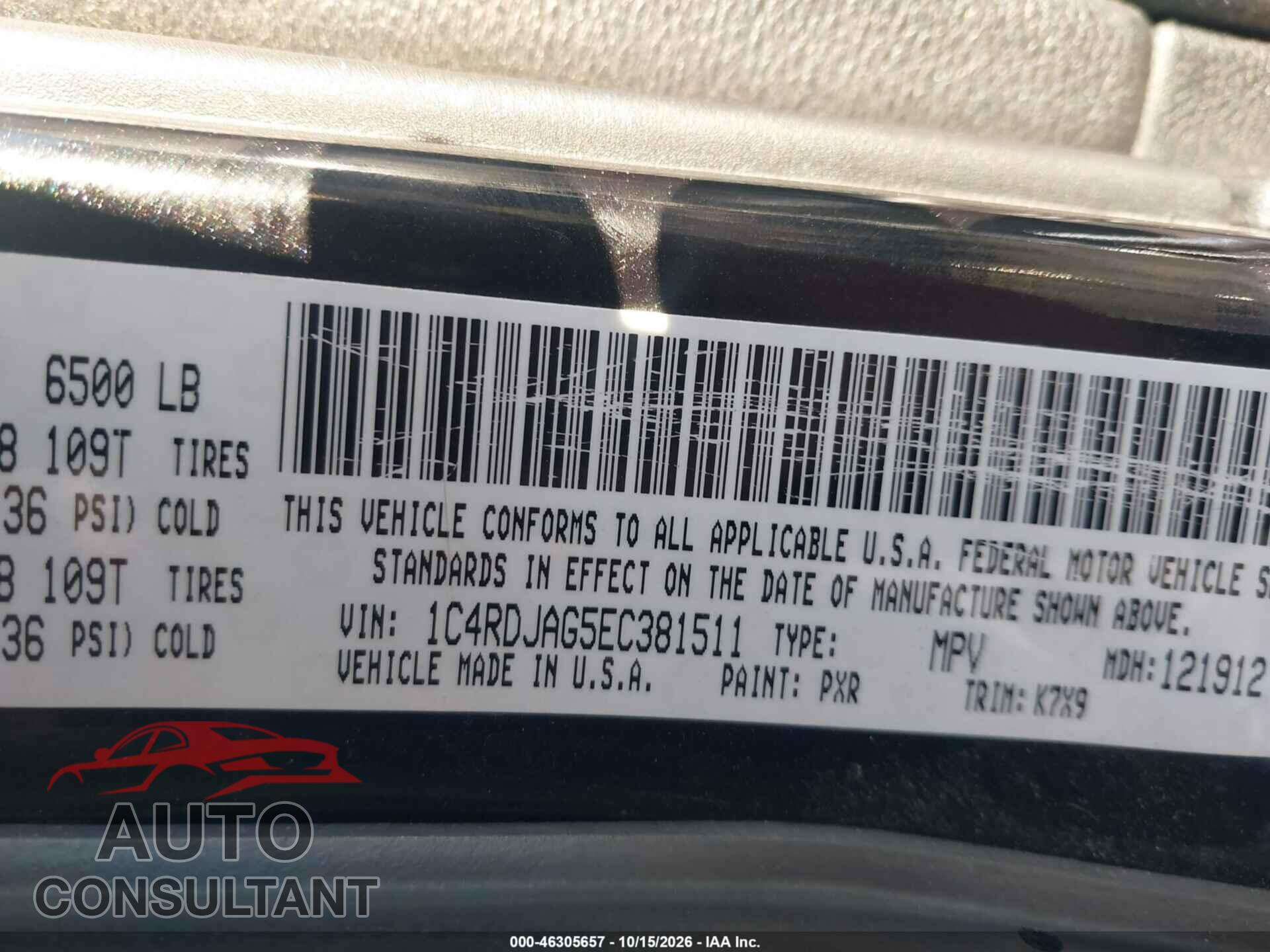 DODGE DURANGO 2014 - 1C4RDJAG5EC381511