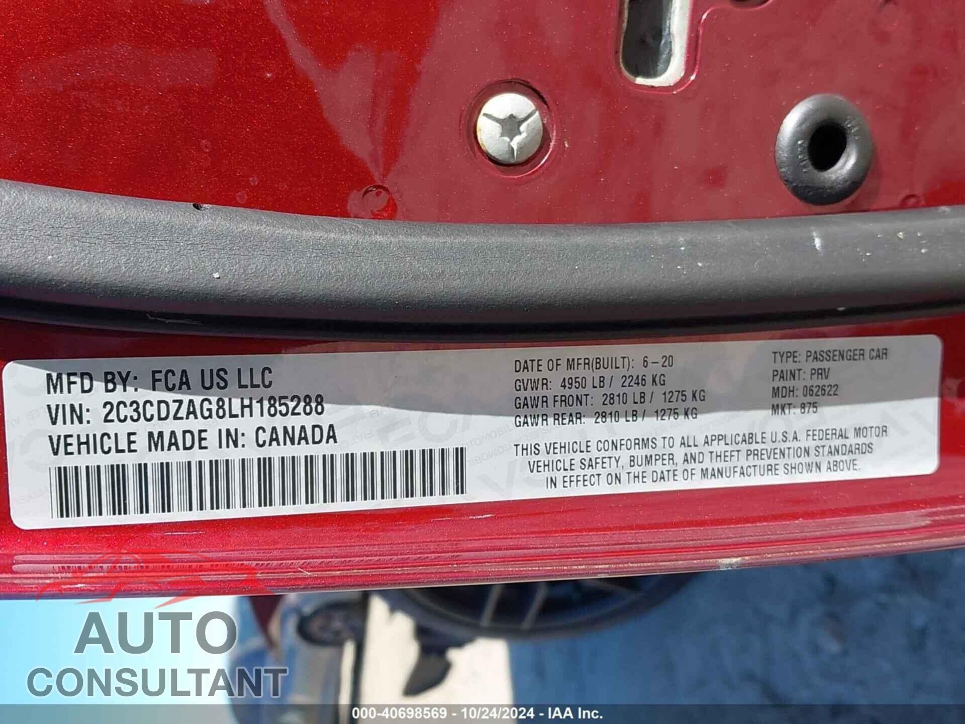 DODGE CHALLENGER 2020 - 2C3CDZAG8LH185288