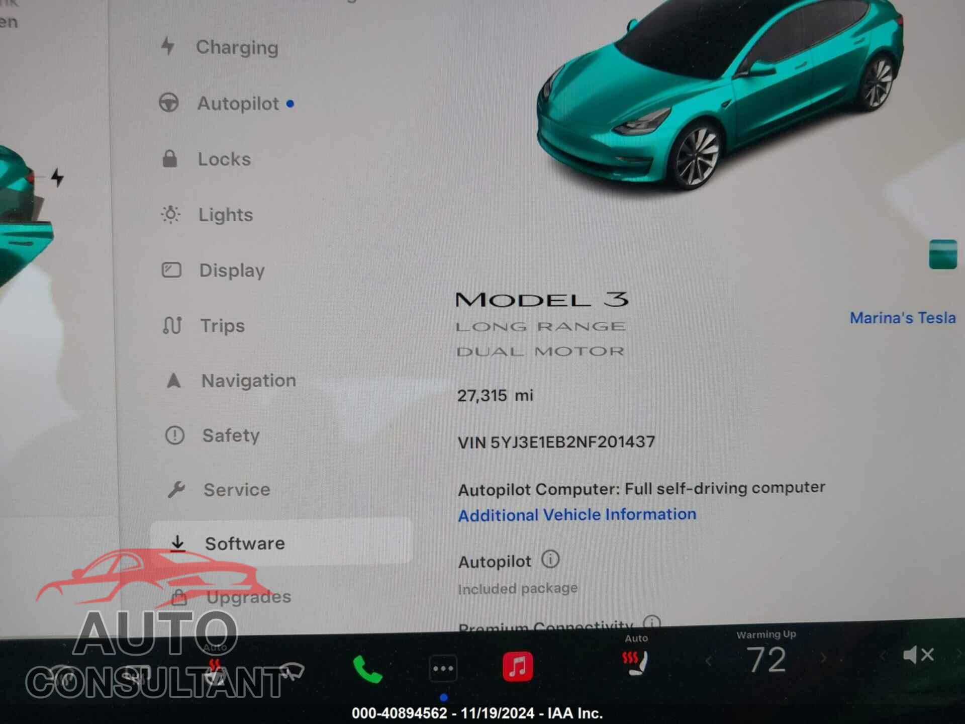 TESLA MODEL 3 2022 - 5YJ3E1EB2NF201437