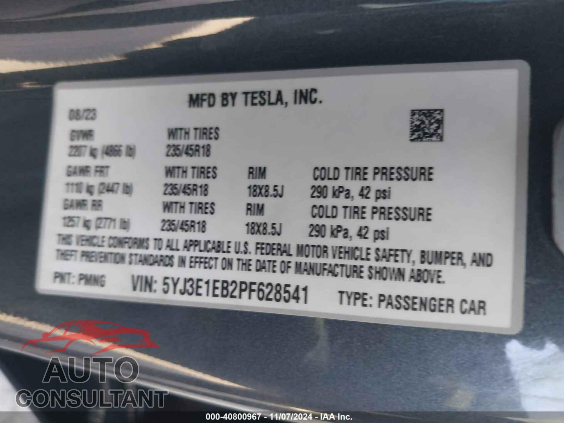 TESLA MODEL 3 2023 - 5YJ3E1EB2PF628541