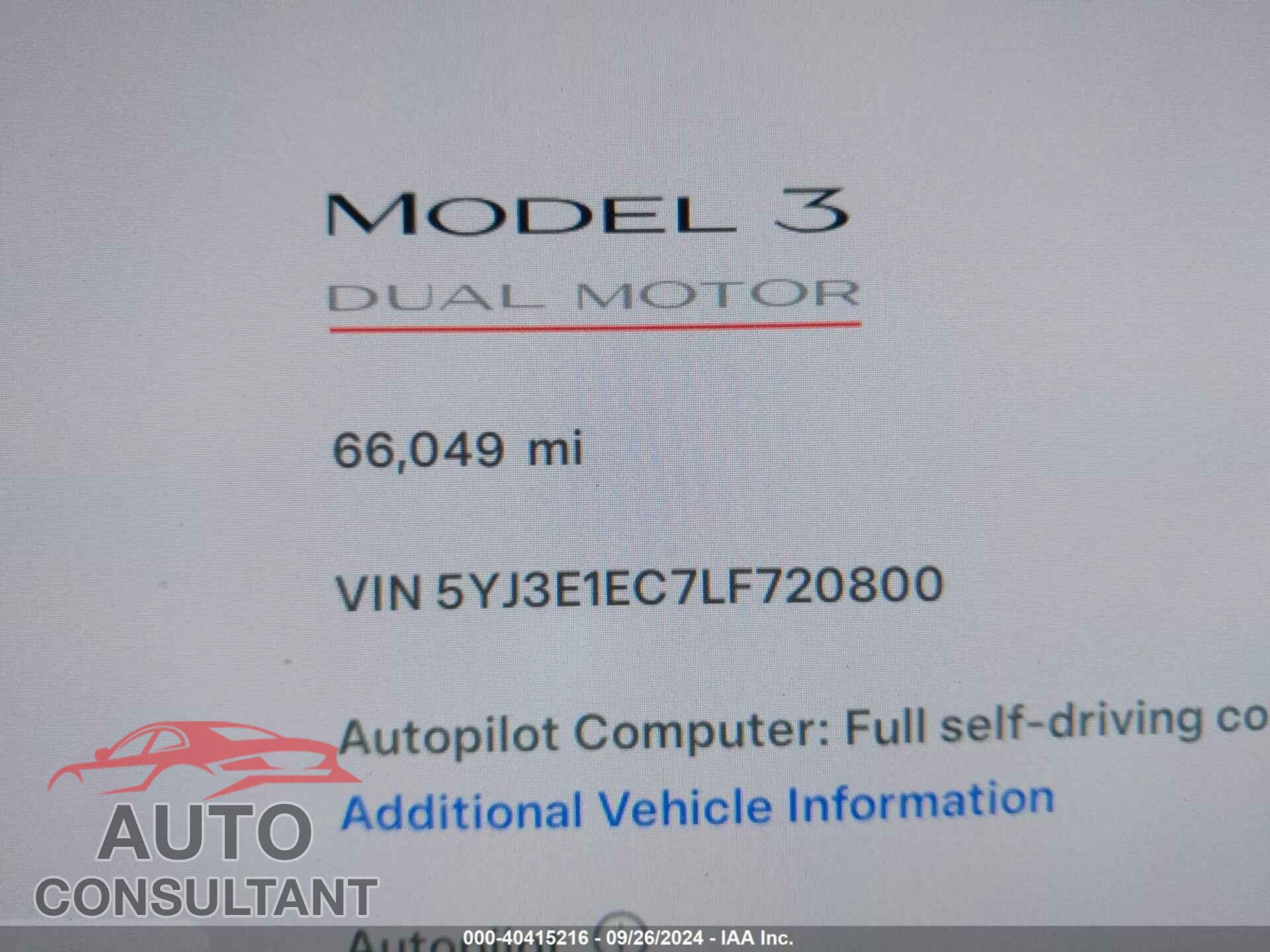 TESLA MODEL 3 2020 - 5YJ3E1EC7LF720800