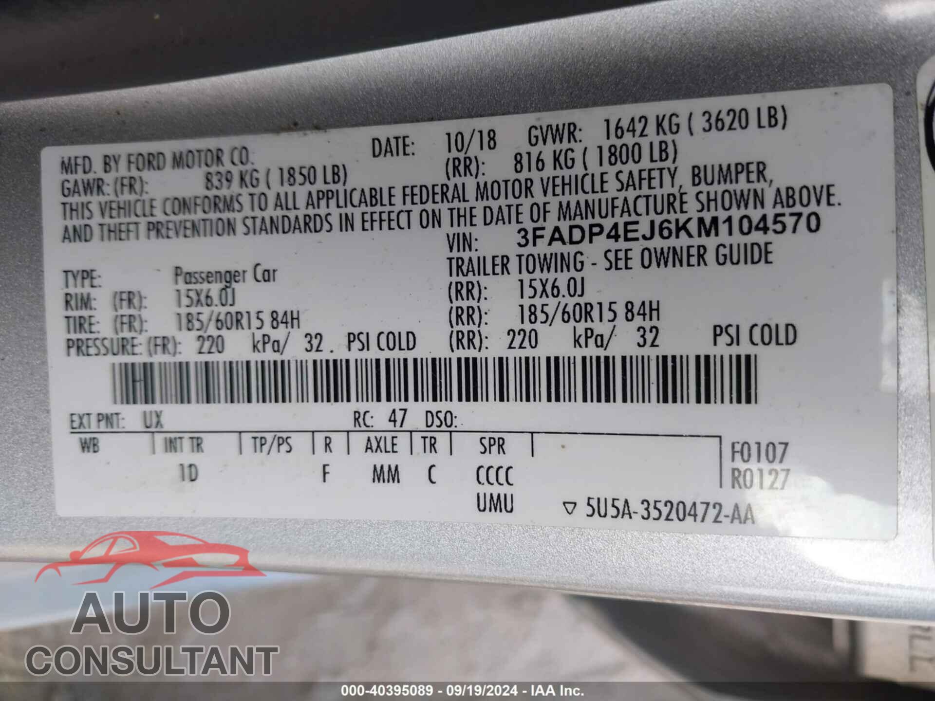 FORD FIESTA 2019 - 3FADP4EJ6KM104570