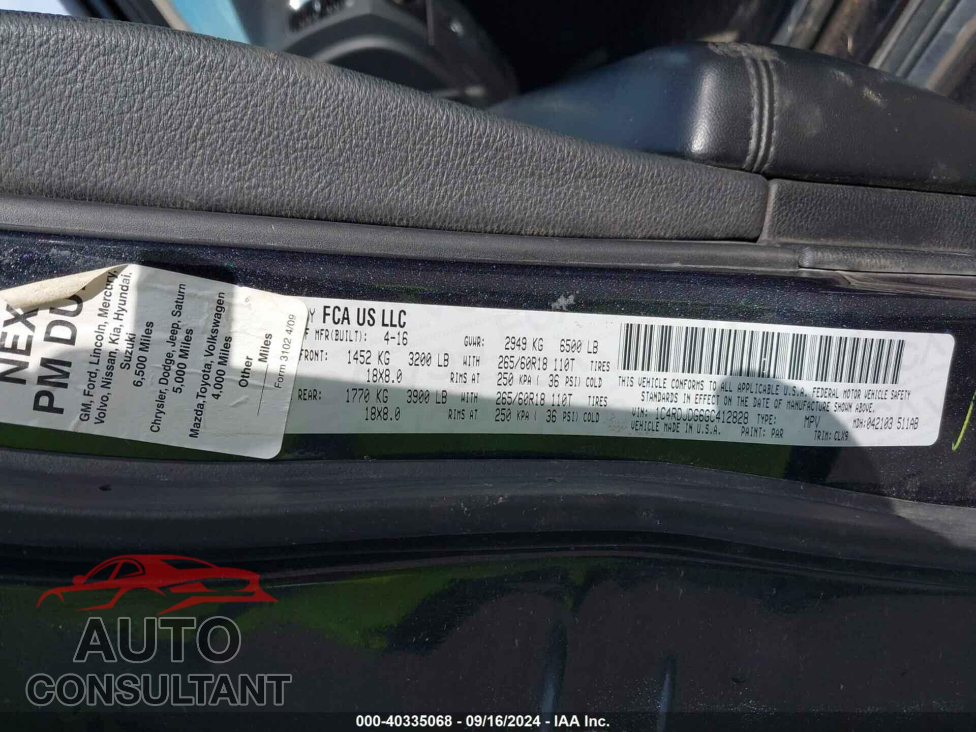 DODGE DURANGO 2016 - 1C4RDJDG6GC412828
