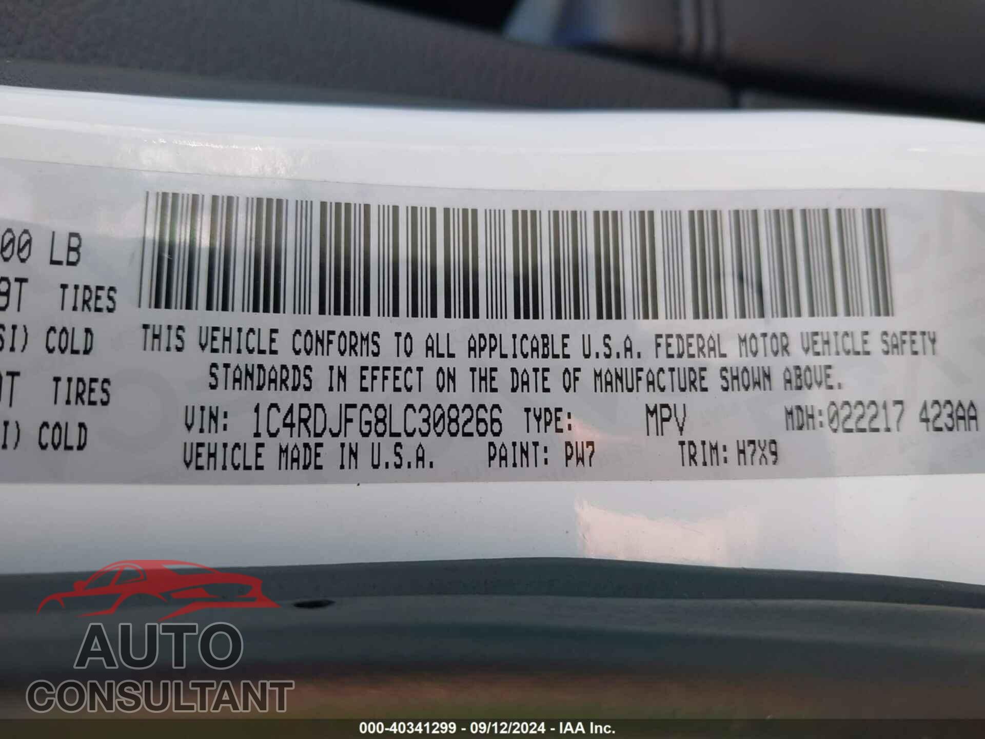 DODGE DURANGO 2020 - 1C4RDJFG8LC308266