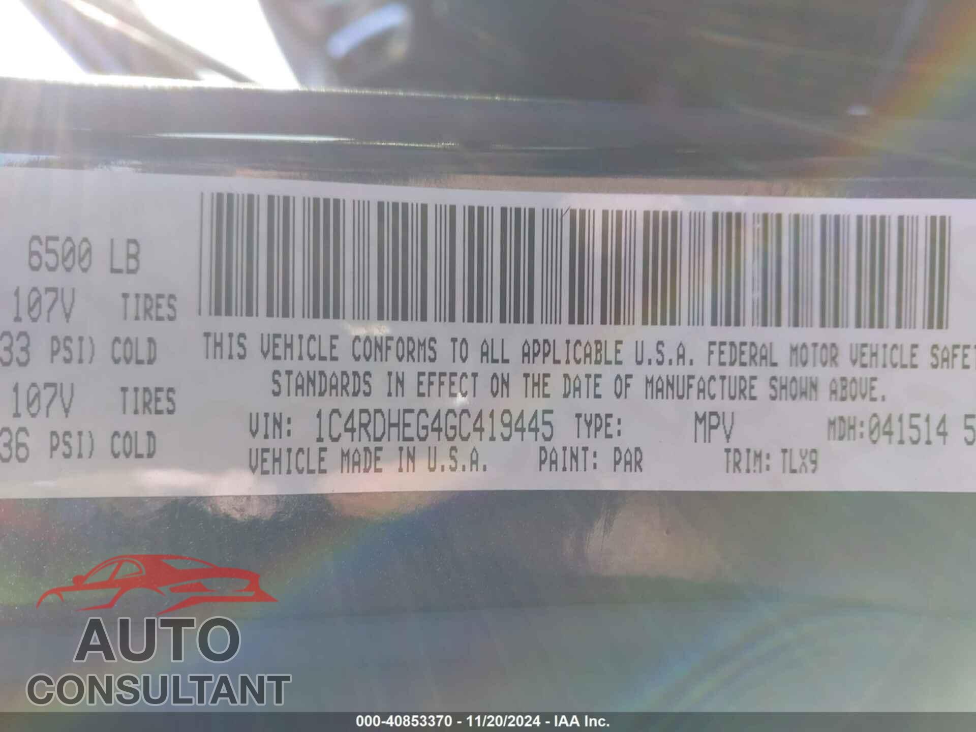DODGE DURANGO 2016 - 1C4RDHEG4GC419445