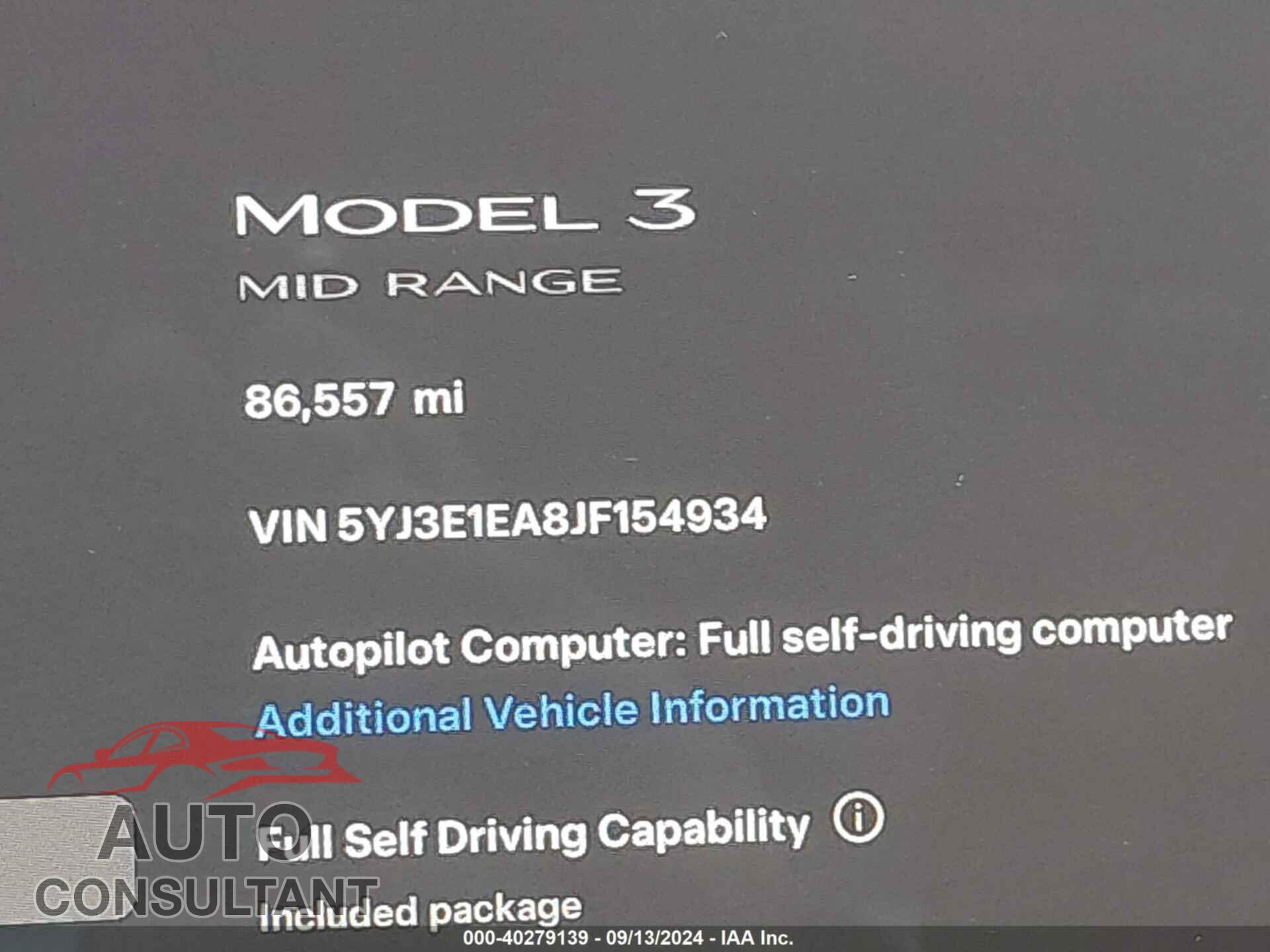 TESLA MODEL 3 2018 - 5YJ3E1EA8JF154934