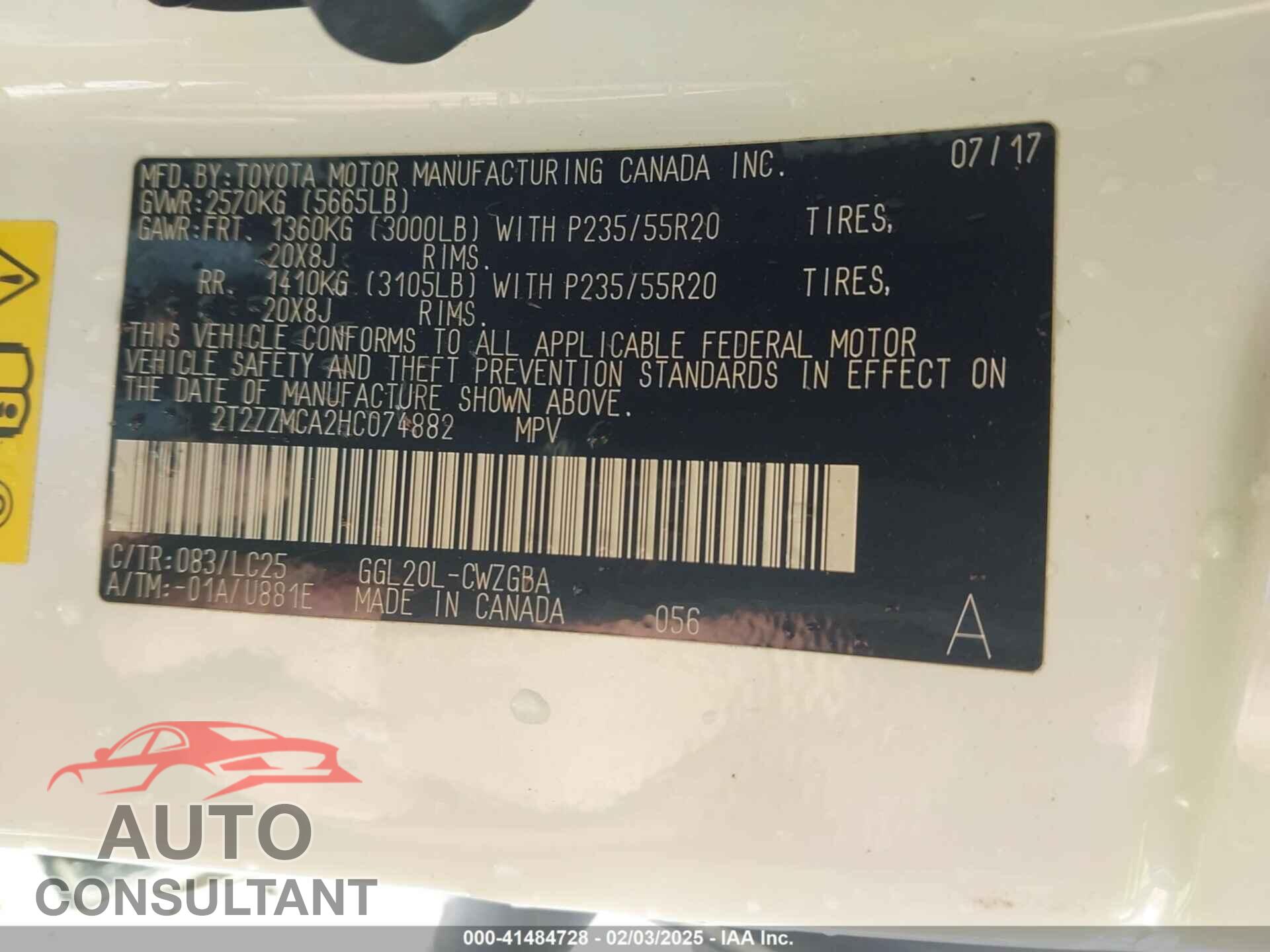 LEXUS RX 350 2017 - 2T2ZZMCA2HC074882