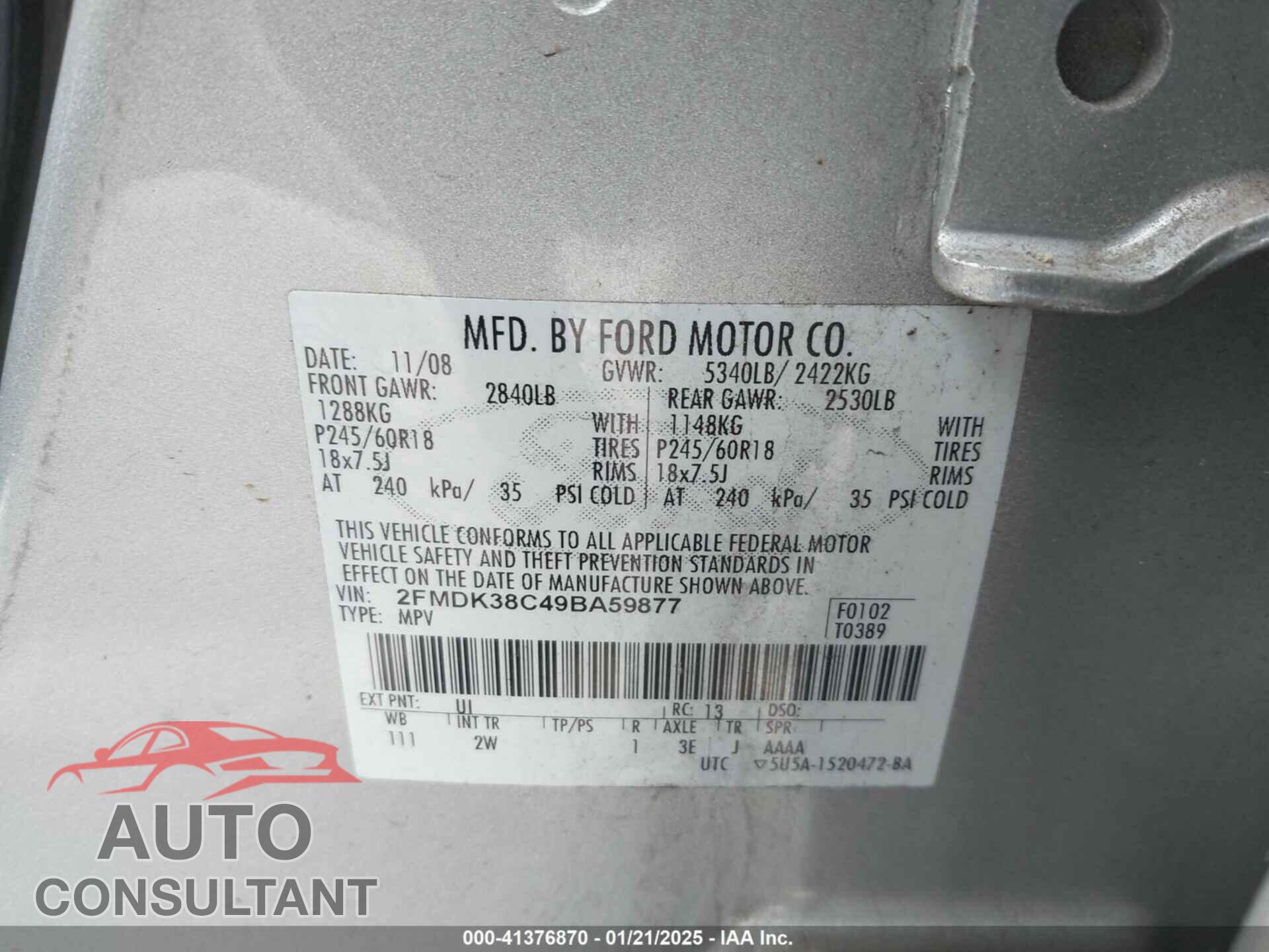 FORD EDGE 2009 - 2FMDK38C49BA59877