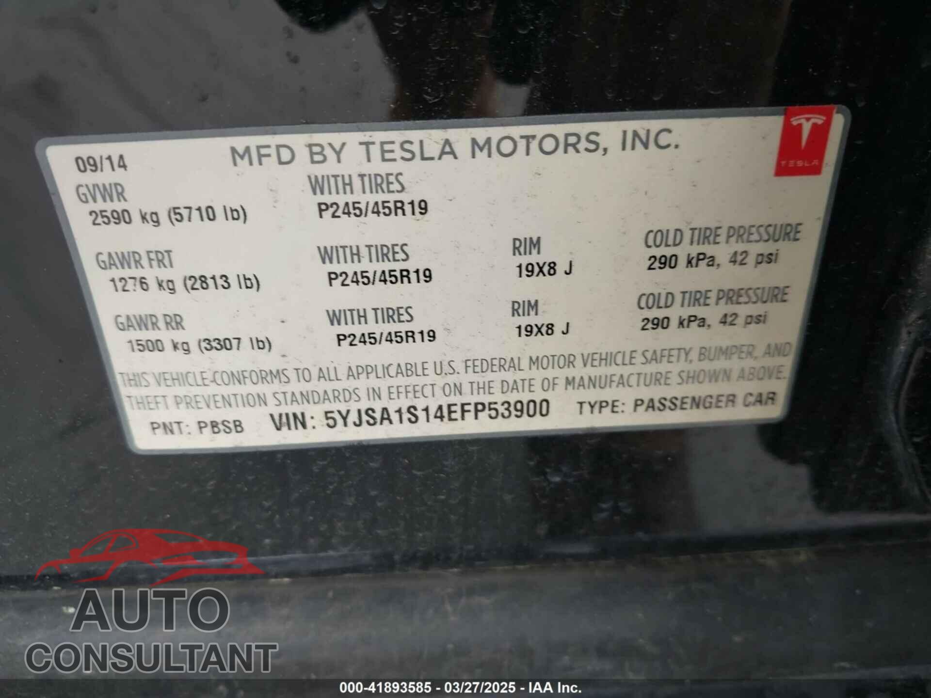 TESLA MODEL S 2014 - 5YJSA1S14EFP53900