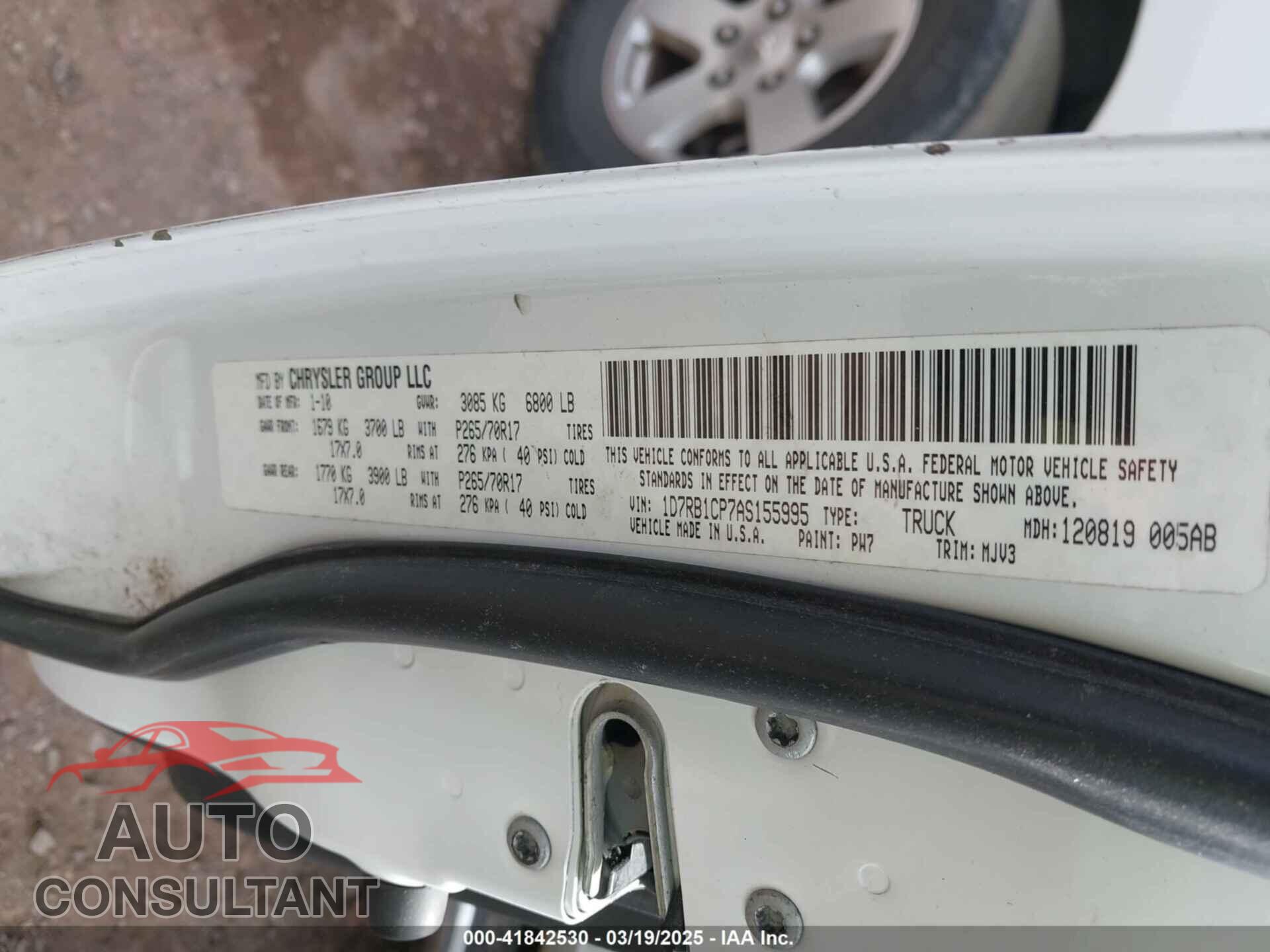 DODGE RAM 1500 2010 - 1D7RB1CP7AS155995