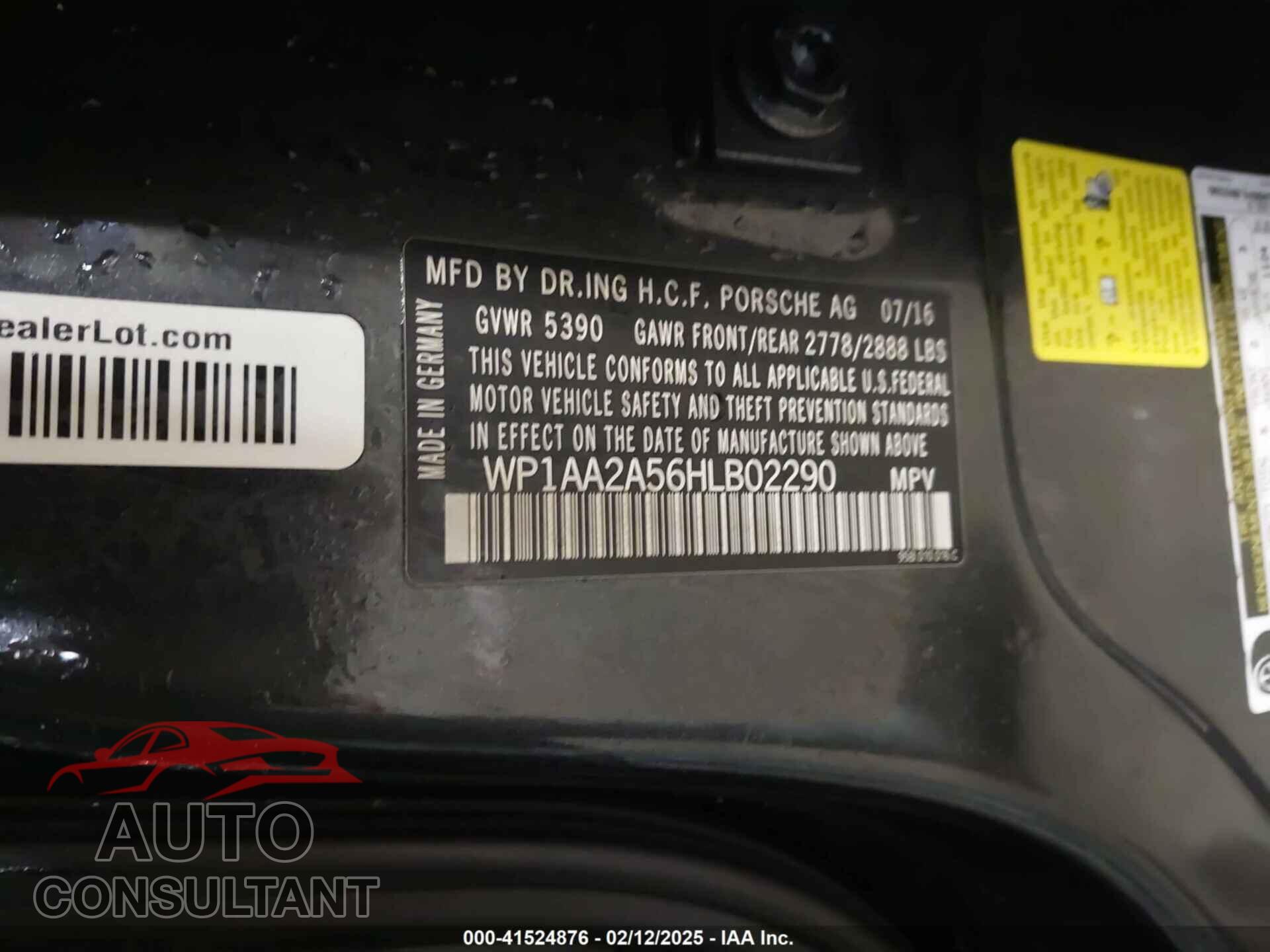 PORSCHE MACAN 2017 - WP1AA2A56HLB02290