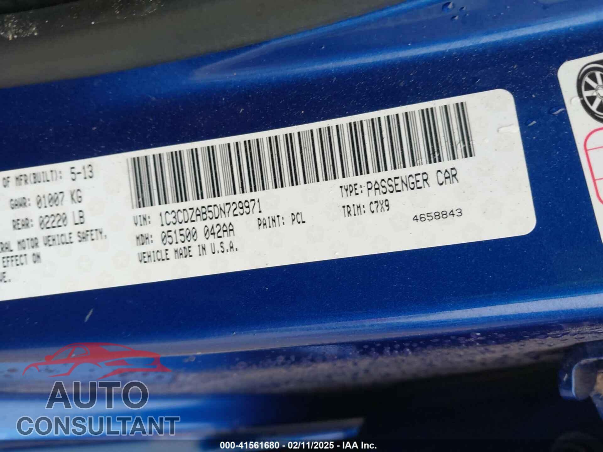 DODGE AVENGER 2013 - 1C3CDZAB5DN729971