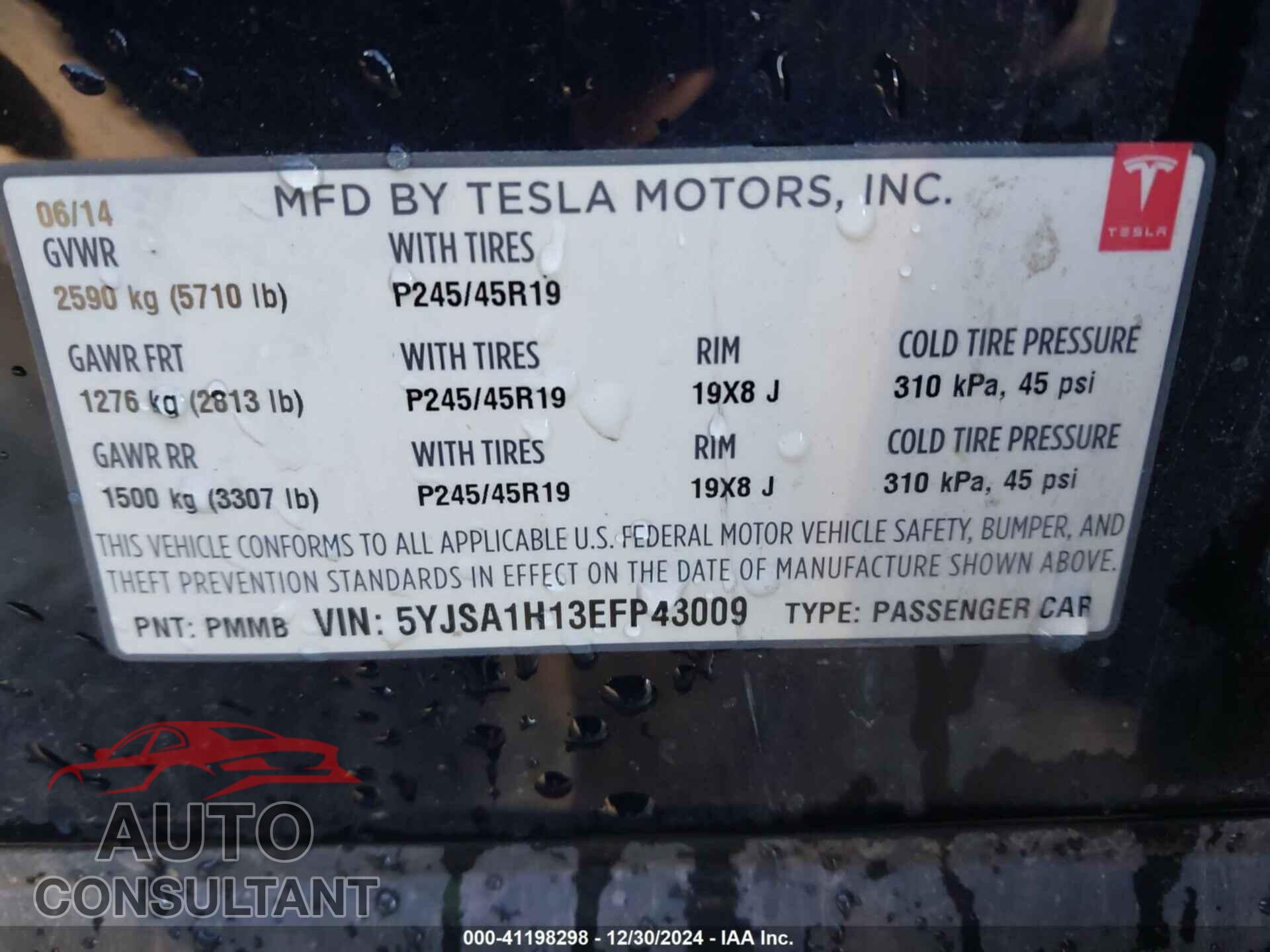 TESLA MODEL S 2014 - 5YJSA1H13EFP43009