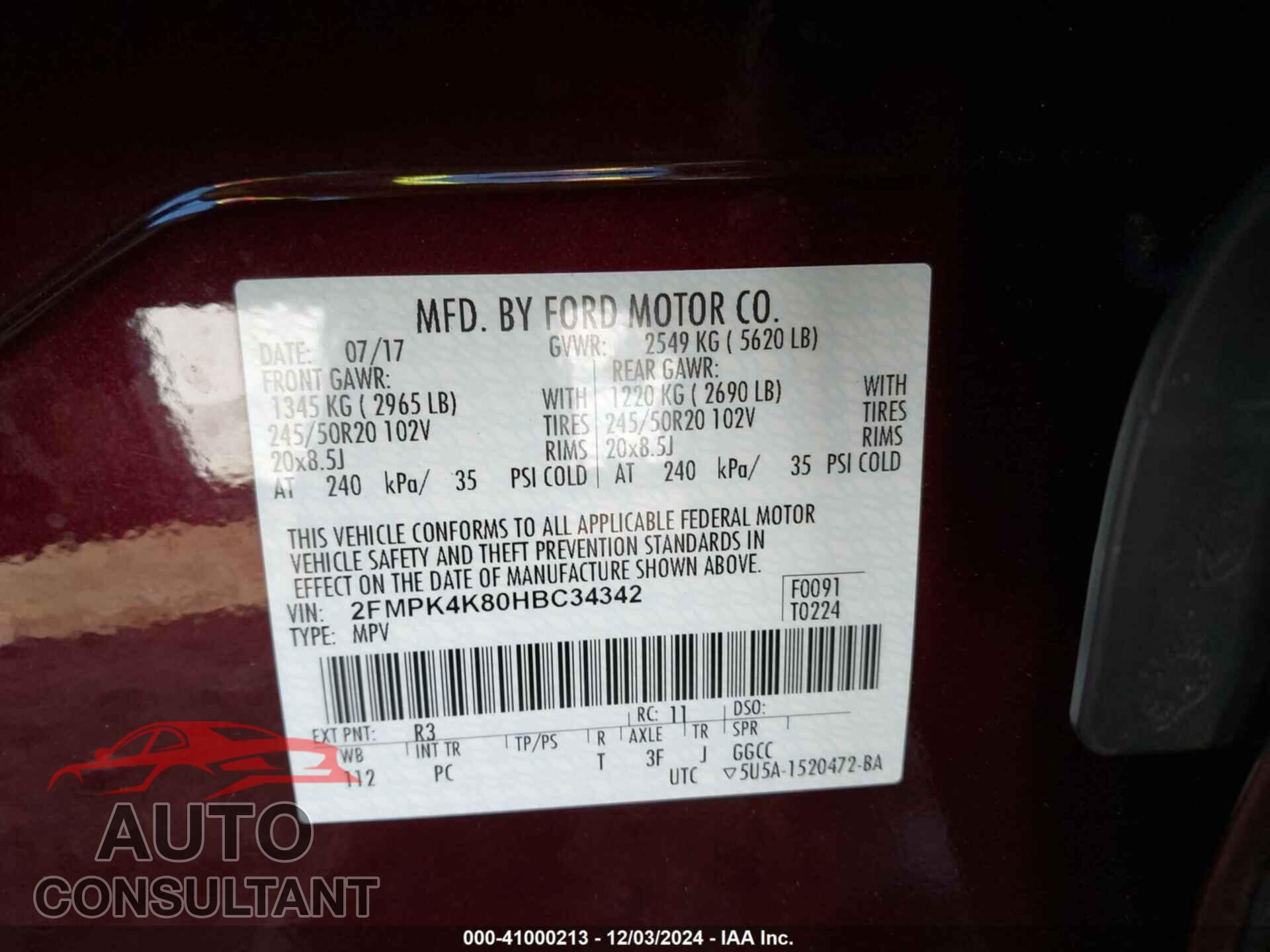 FORD EDGE 2017 - 2FMPK4K80HBC34342