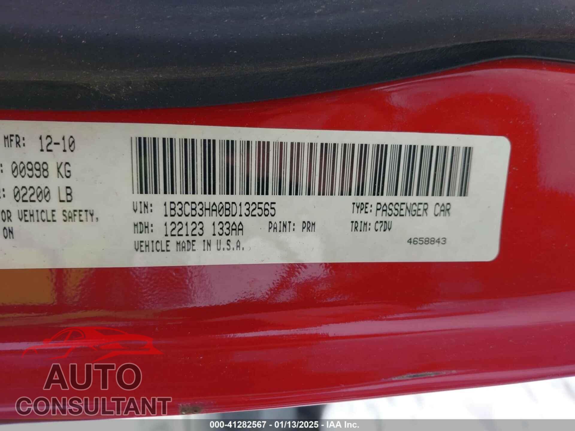 DODGE CALIBER 2011 - 1D3CD3HA0BD132565