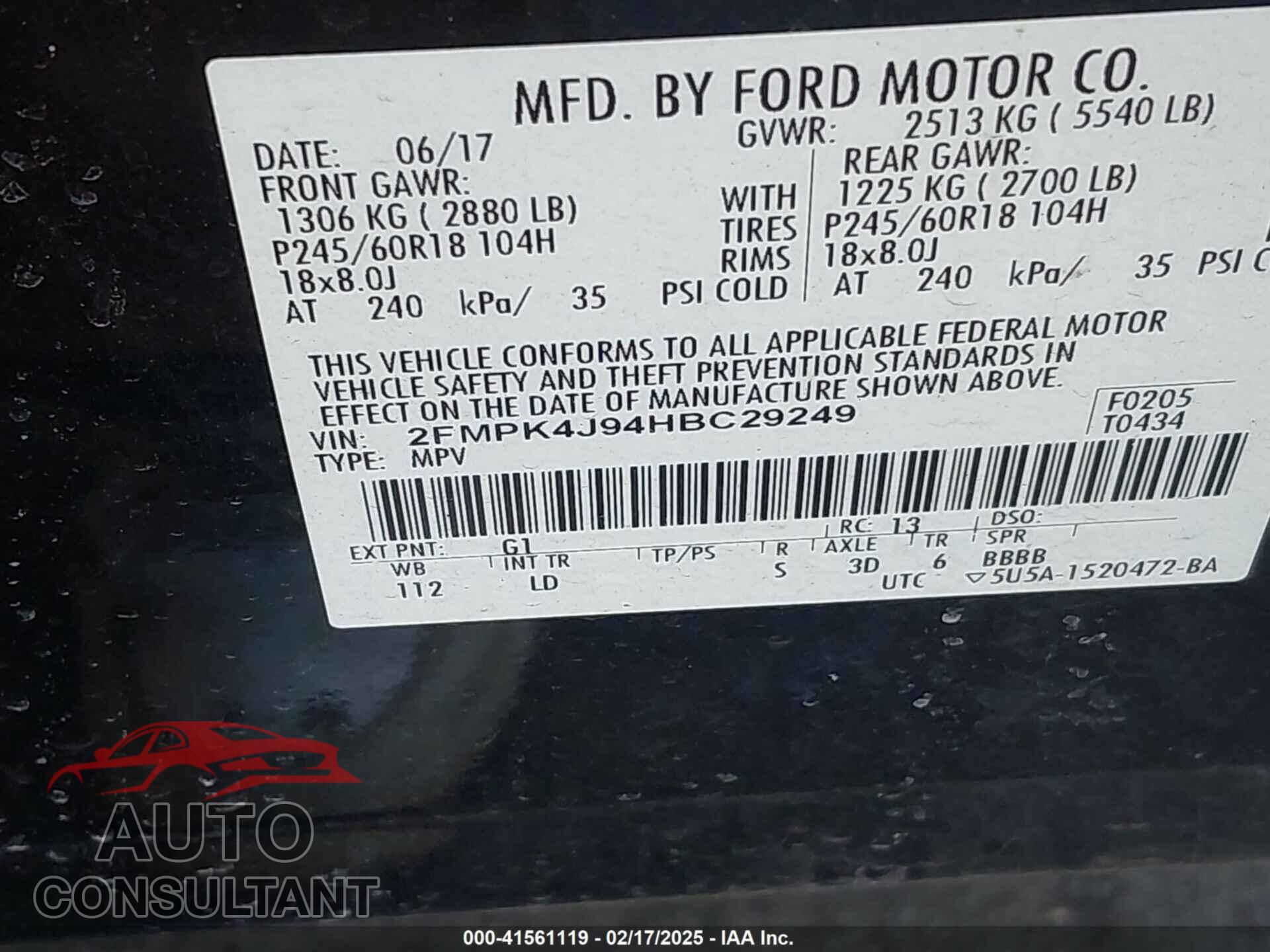 FORD EDGE 2017 - 2FMPK4J94HBC29249