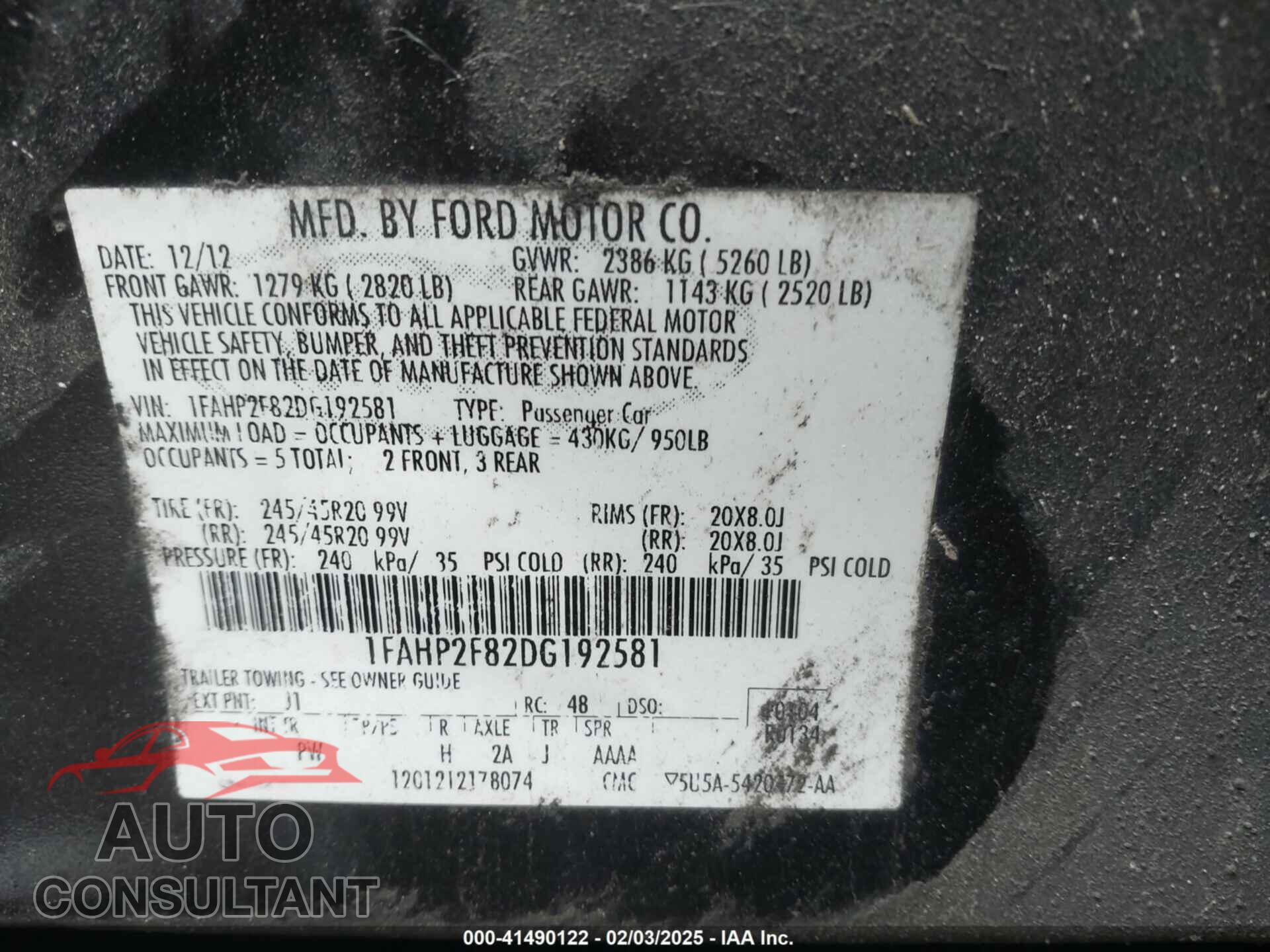 FORD TAURUS 2013 - 1FAHP2F82DG192581