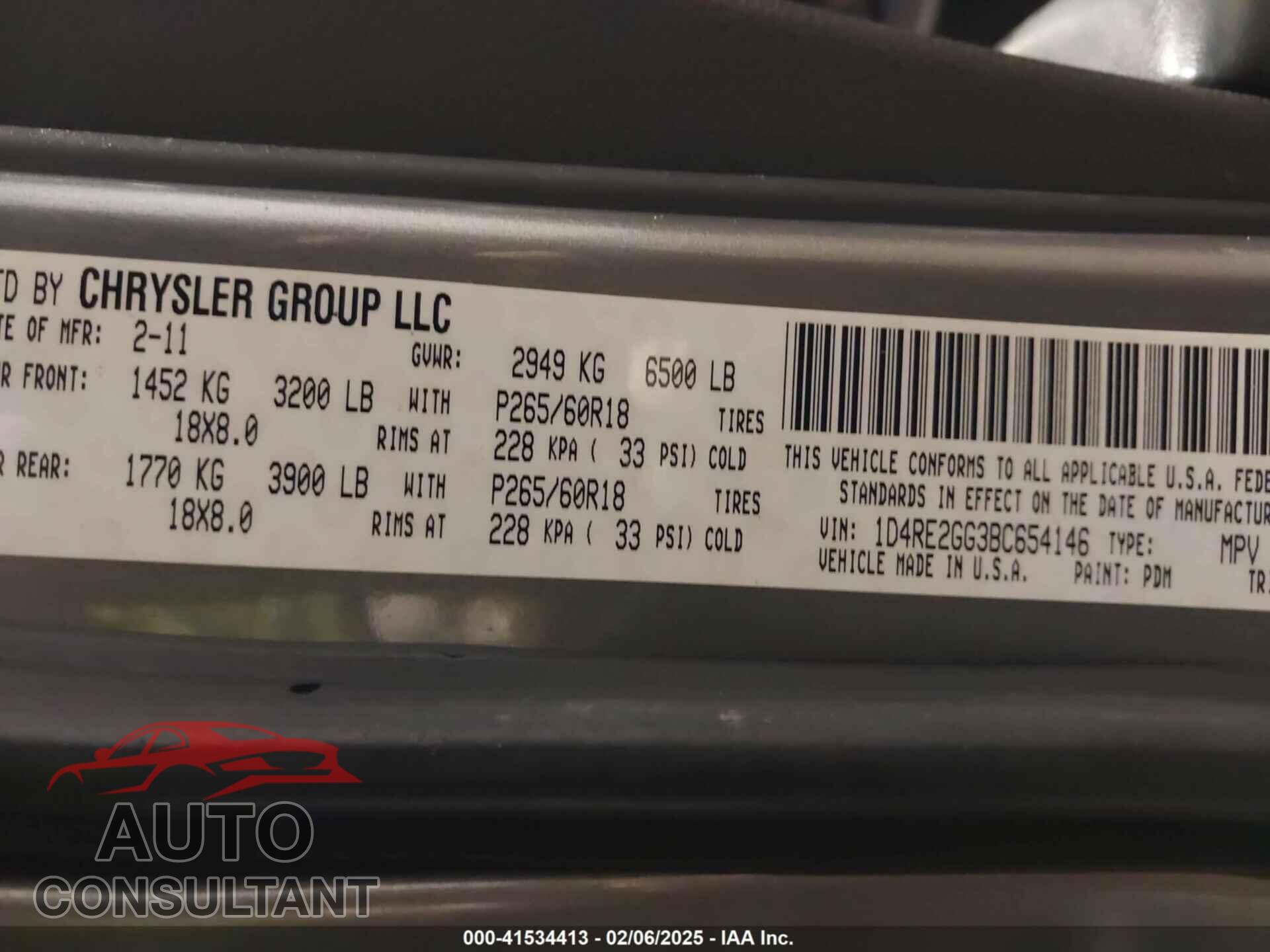 DODGE DURANGO 2011 - 1D4RE2GG3BC654146