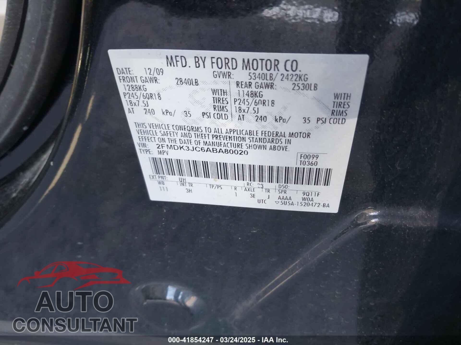 FORD EDGE 2010 - 2FMDK3JC6ABA80020