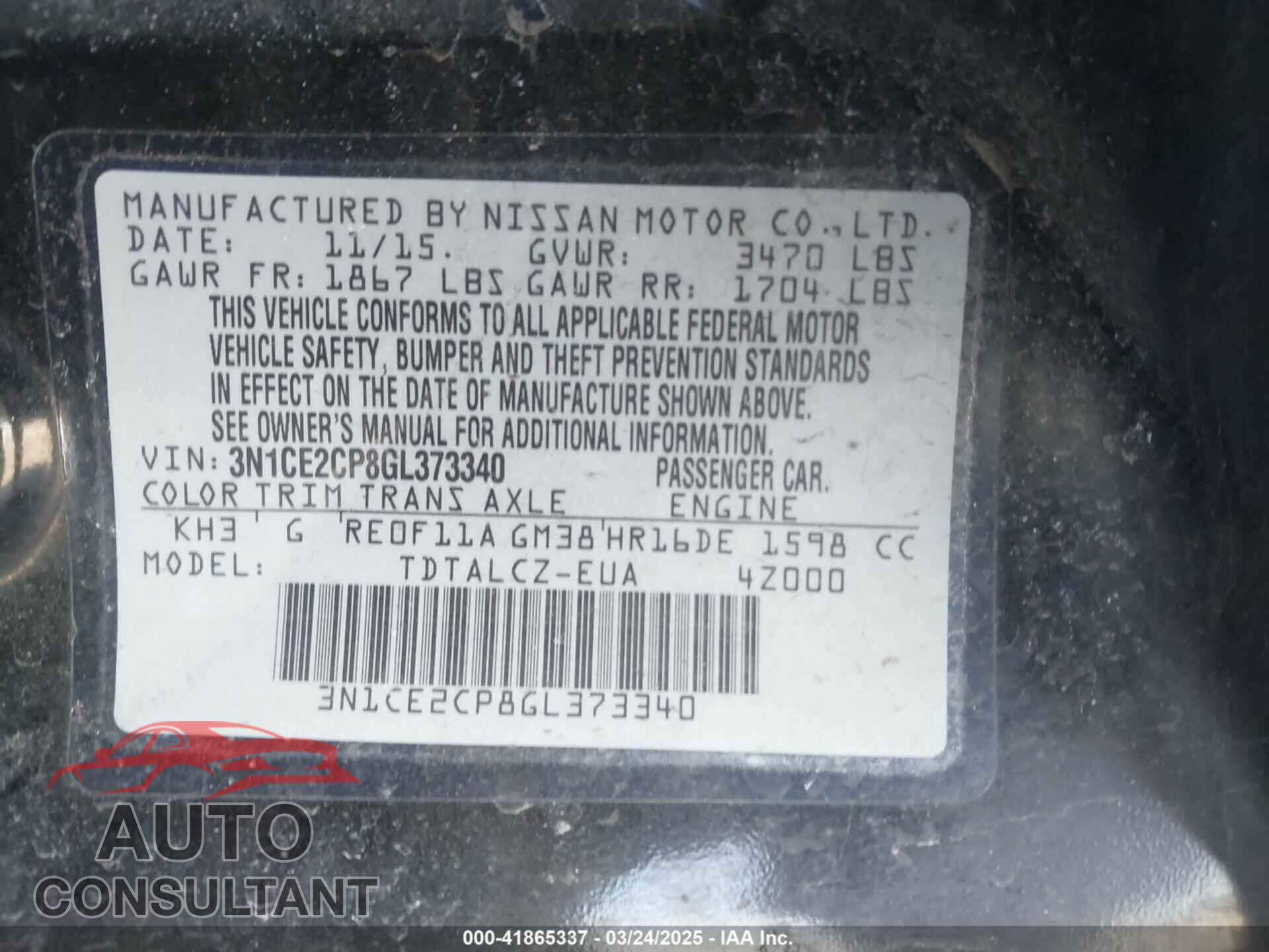 NISSAN VERSA NOTE 2016 - 3N1CE2CP8GL373340