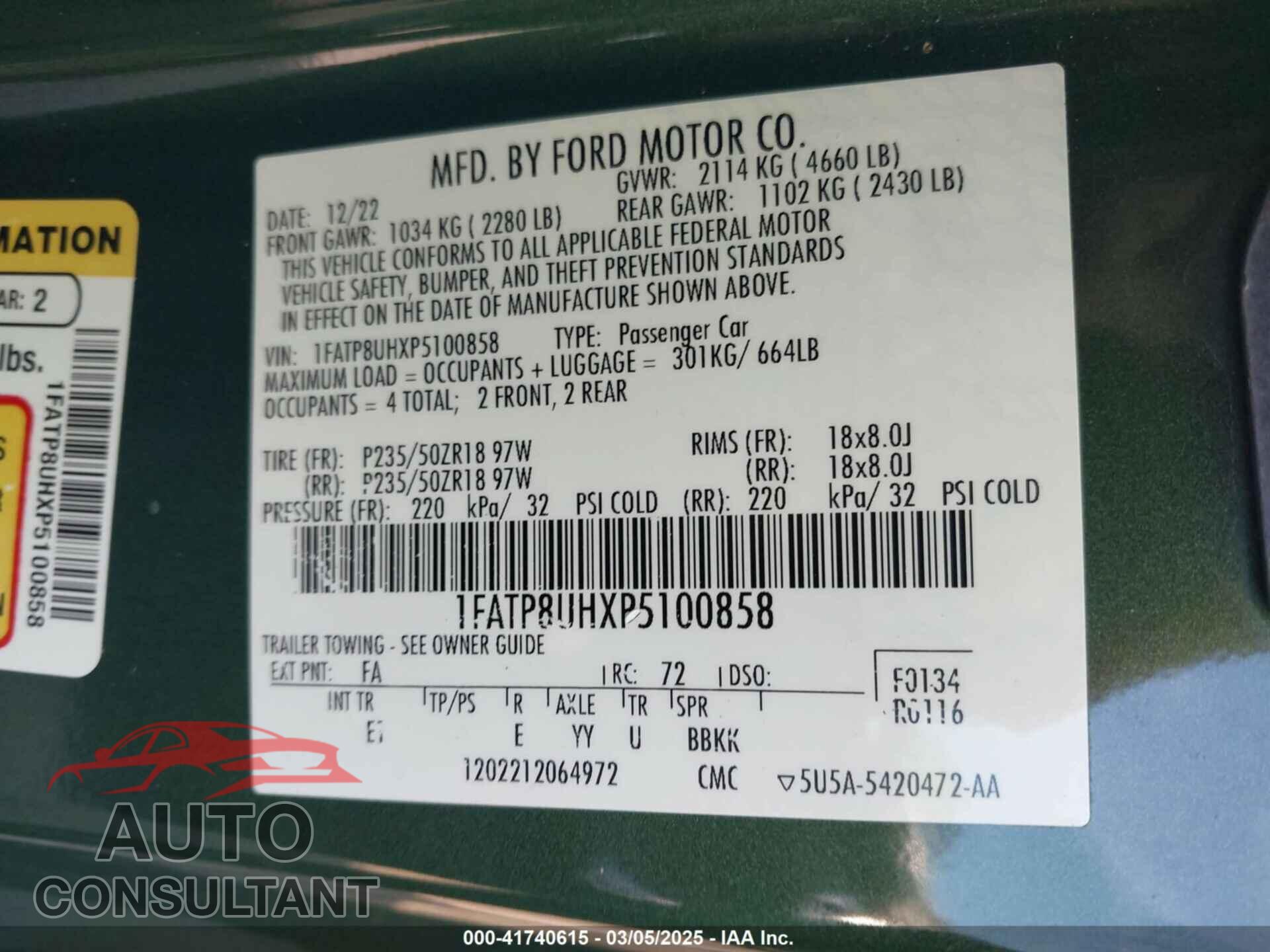 FORD MUSTANG 2023 - 1FATP8UHXP5100858