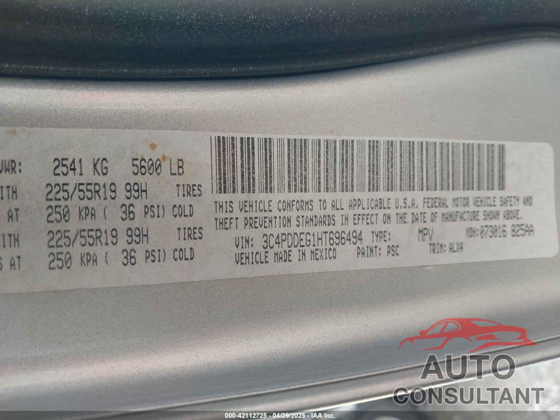 DODGE JOURNEY 2017 - 3C4PDDEG1HT696494