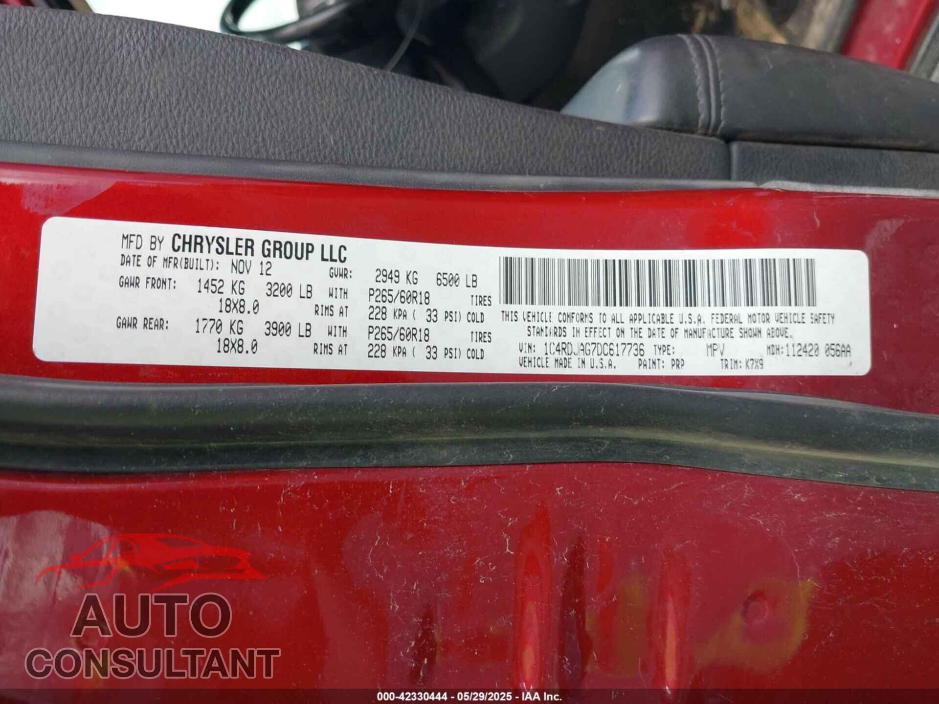 DODGE DURANGO 2013 - 1C4RDJAG7DC617736