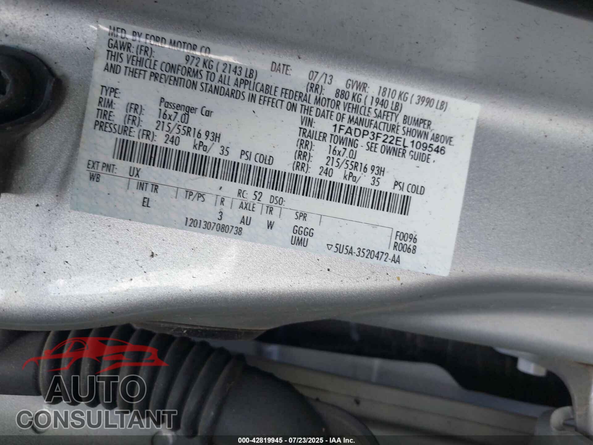 FORD FOCUS 2014 - 1FADP3F22EL109546