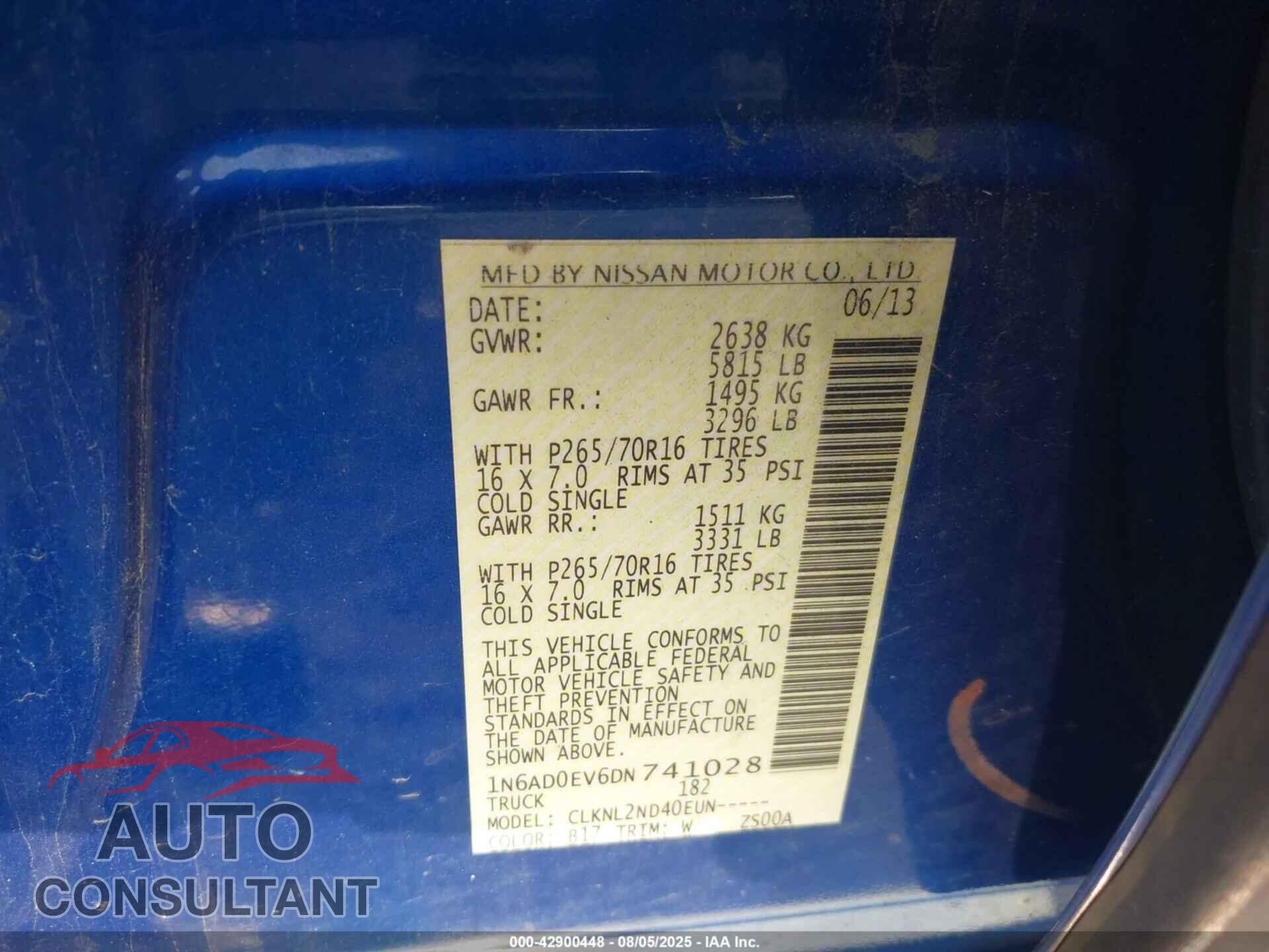 NISSAN FRONTIER 2013 - 1N6AD0EV6DN741028