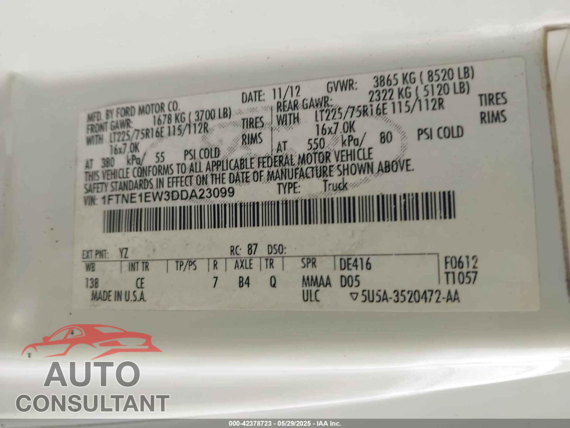 FORD ECONOLINE 2013 - 1FTNE1EW3DDA23099