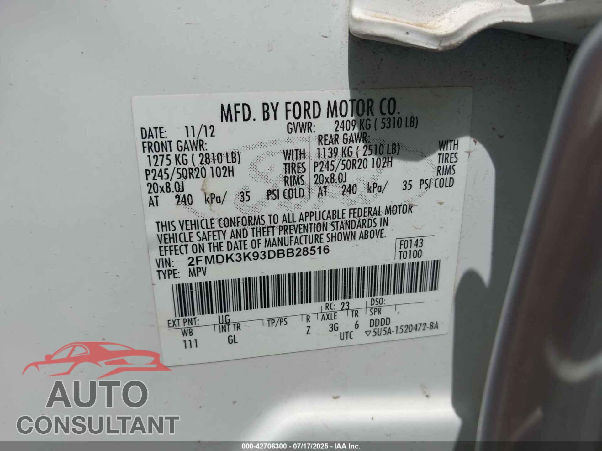 FORD EDGE 2013 - 2FMDK3K93DBB28516