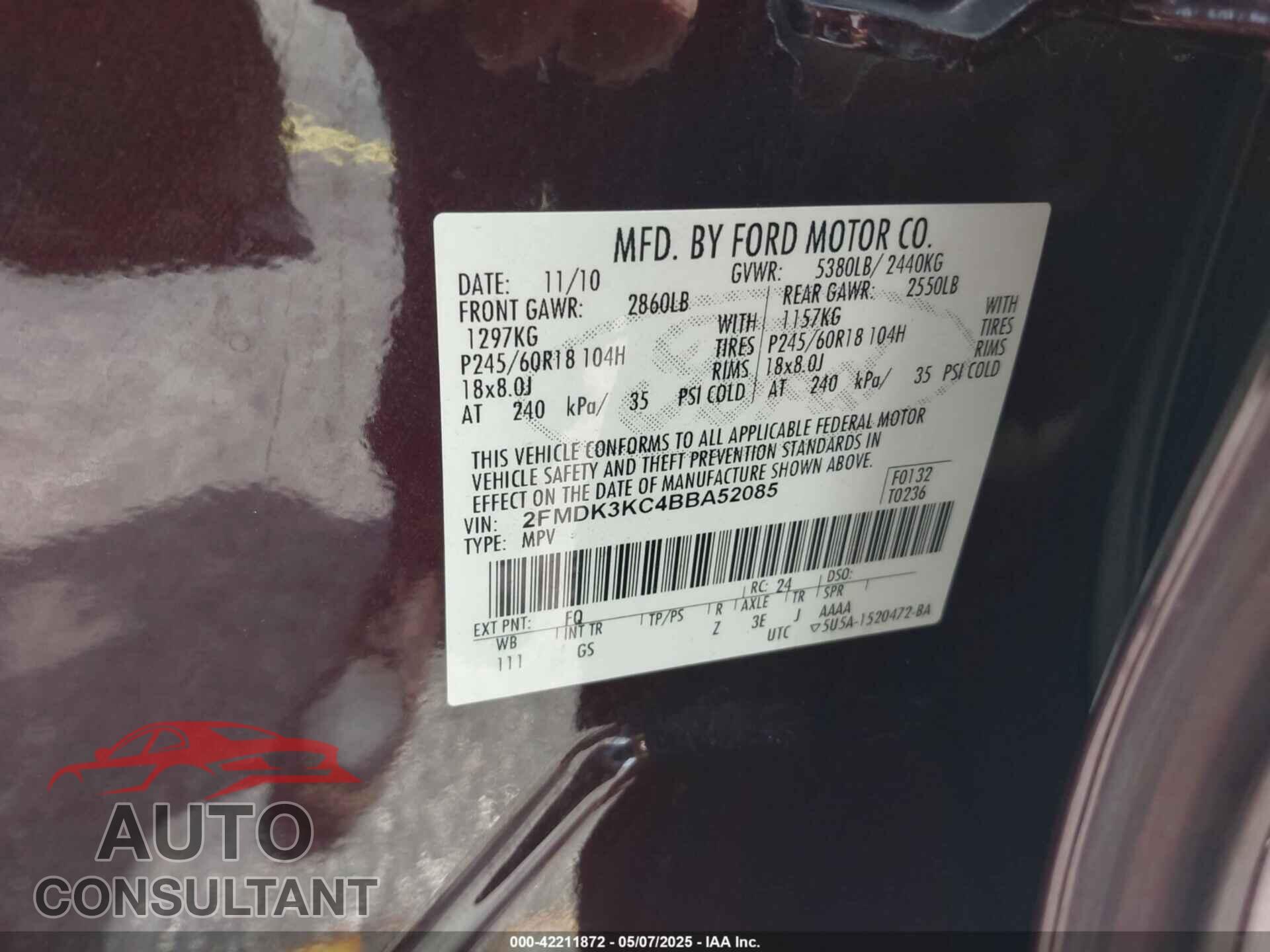 FORD EDGE 2011 - 2FMDK3KC4BBA52085