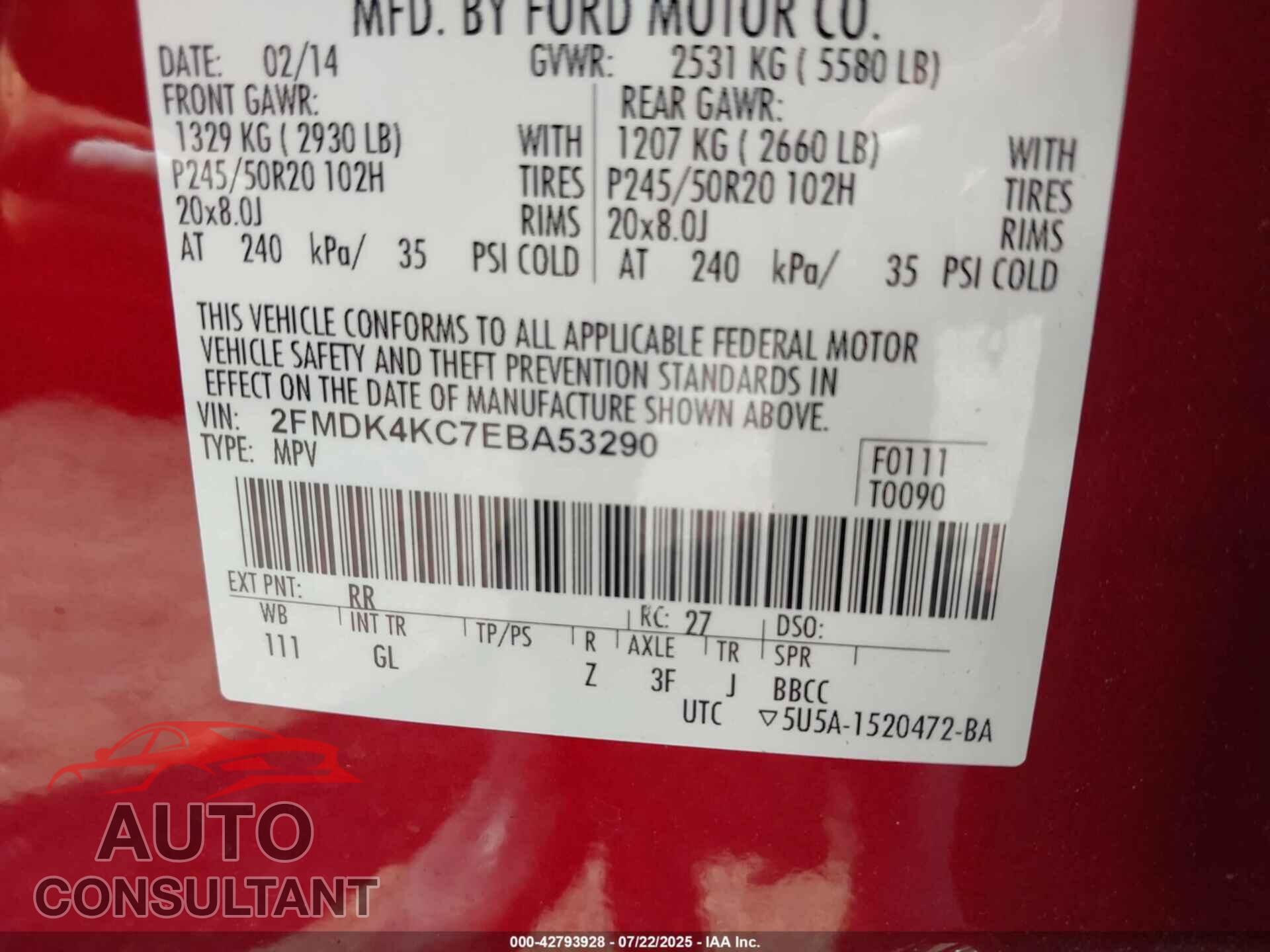 FORD EDGE 2014 - 2FMDK4KC7EBA53290