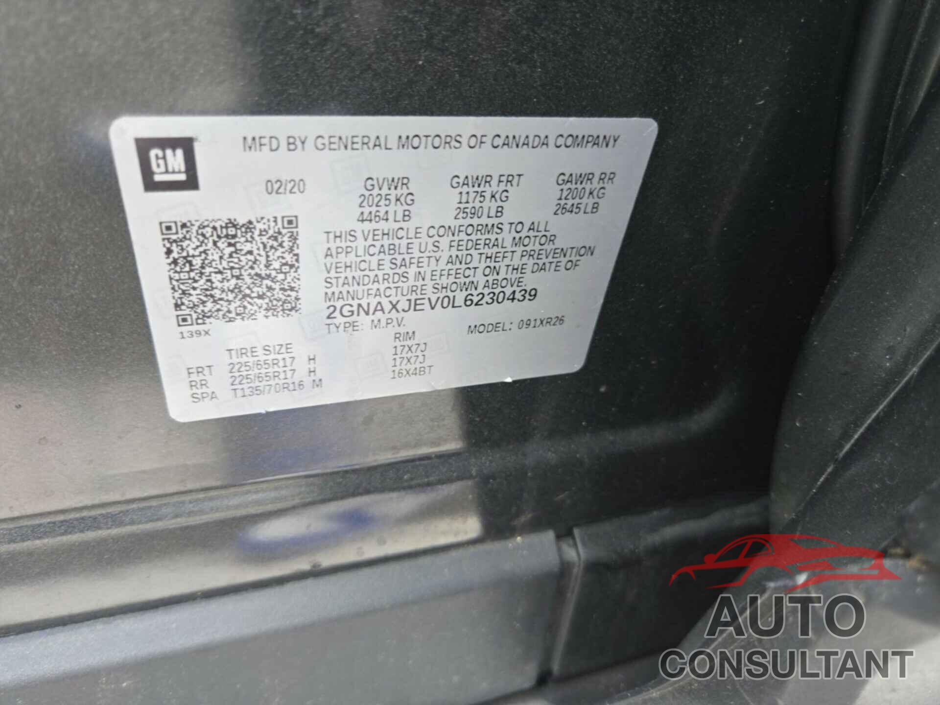 CHEVROLET EQUINOX 2020 - 2GNAXJEV0L6230439