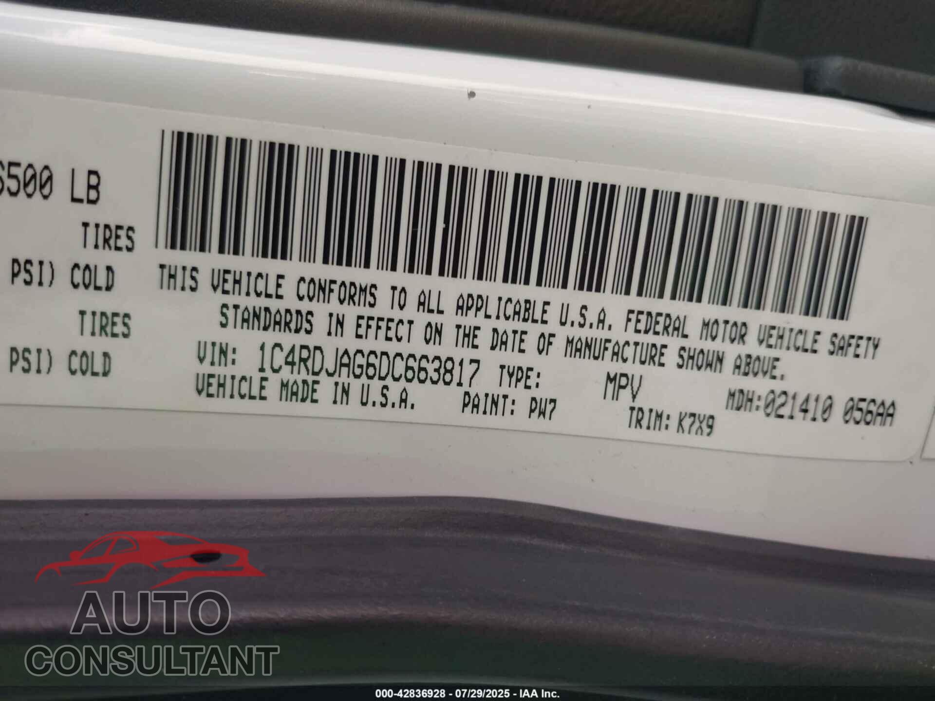 DODGE DURANGO 2013 - 1C4RDJAG6DC663817
