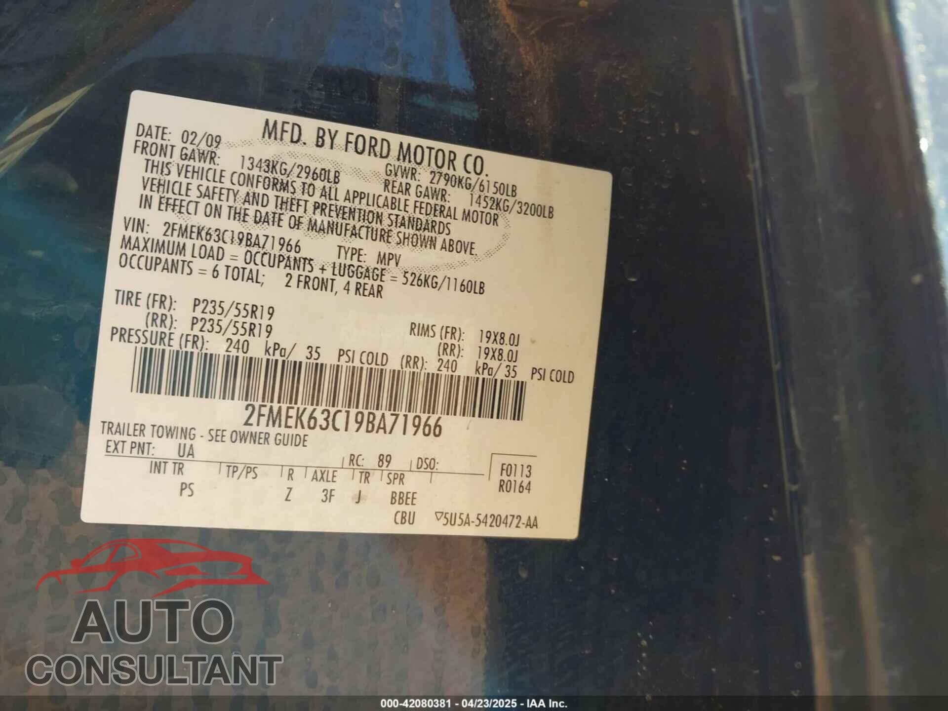 FORD FLEX 2009 - 2FMEK63C19BA71966