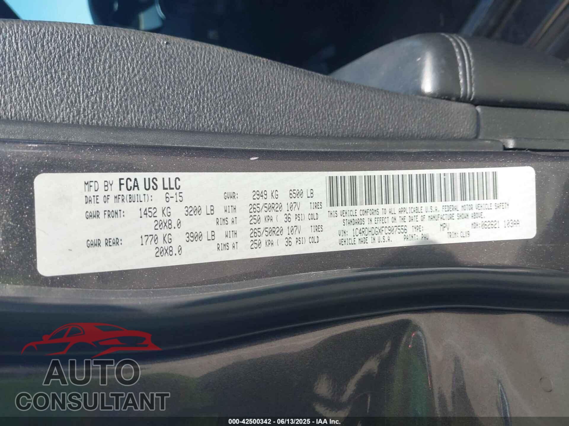 DODGE DURANGO 2015 - 1C4RDHDGXFC907556
