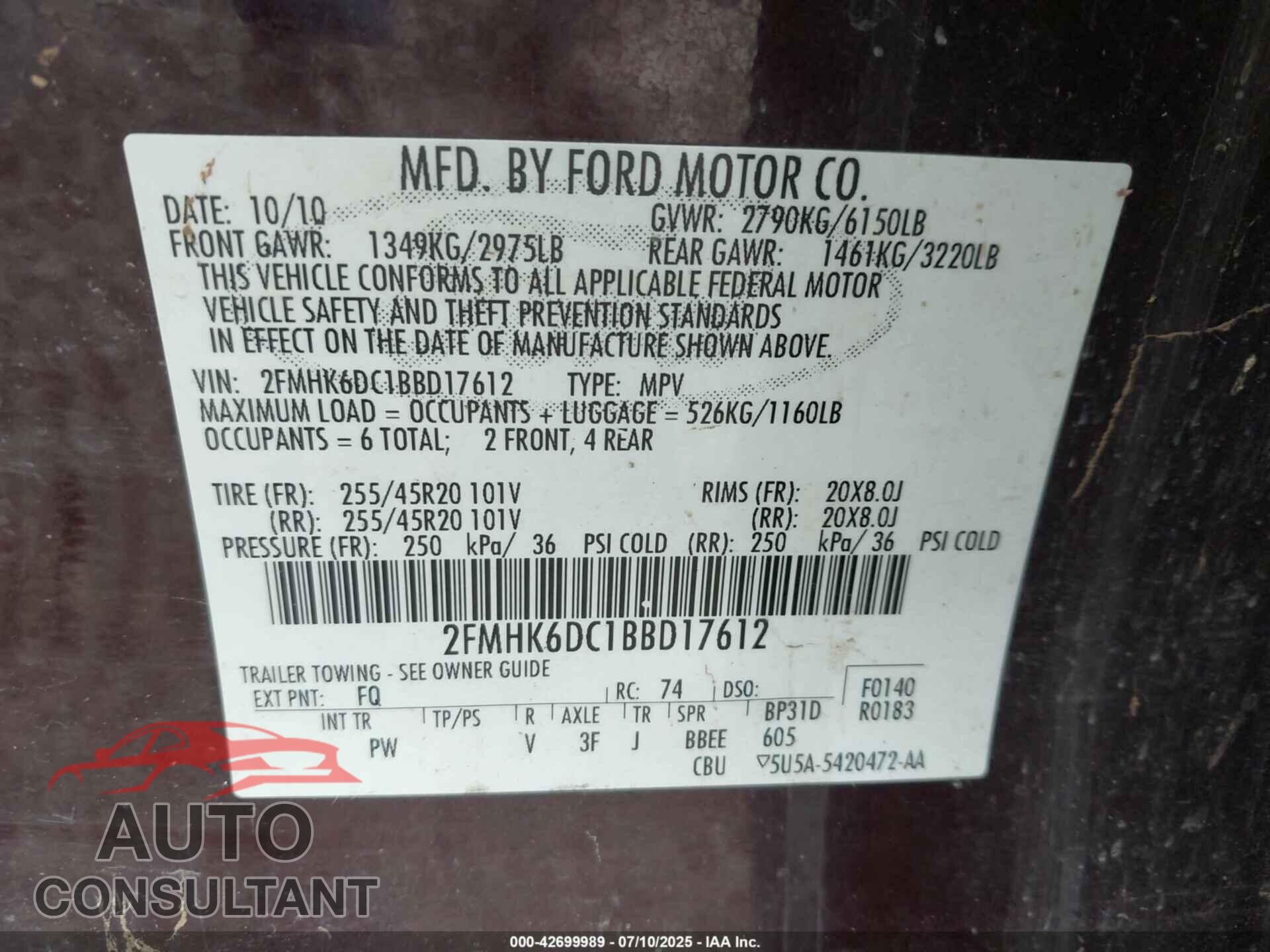 FORD FLEX 2011 - 2FMHK6DC1BBD17612