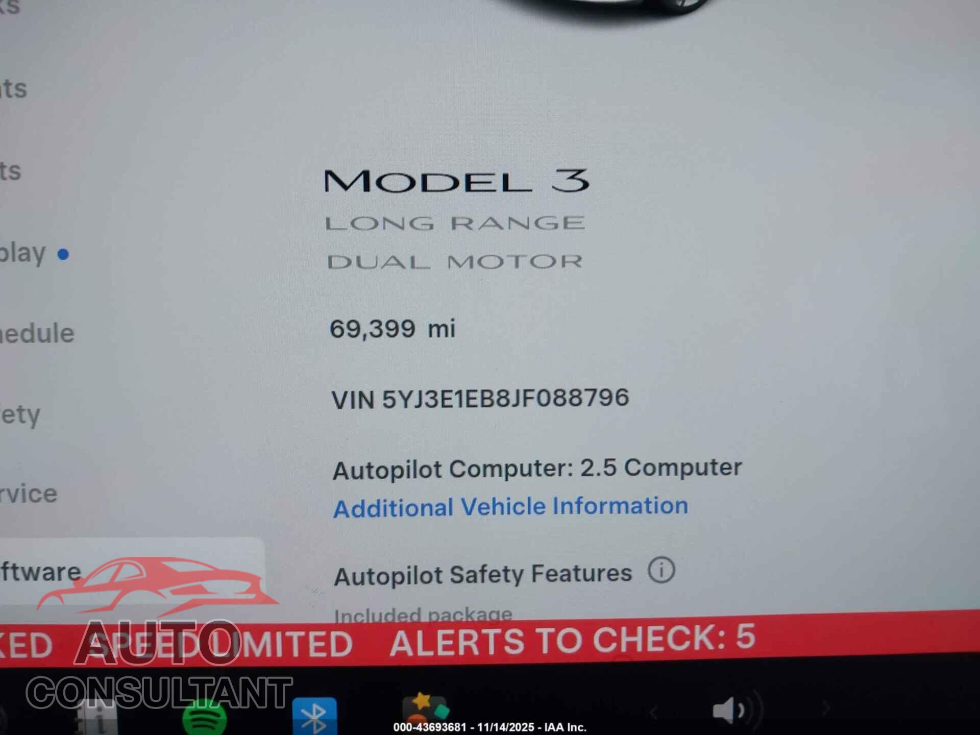 TESLA MODEL 3 2018 - 5YJ3E1EB8JF088796