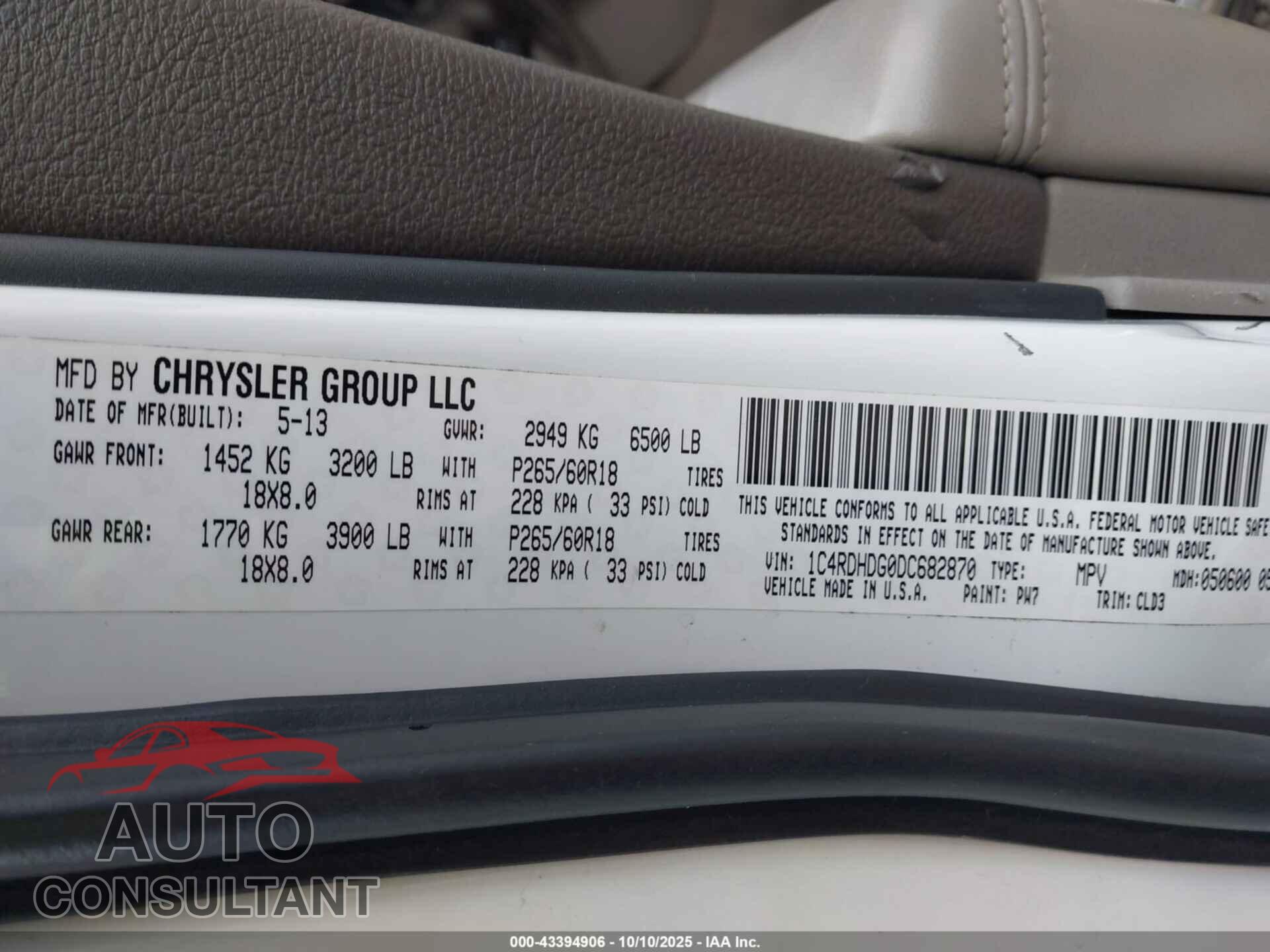 DODGE DURANGO 2013 - 1C4RDHDG0DC682870
