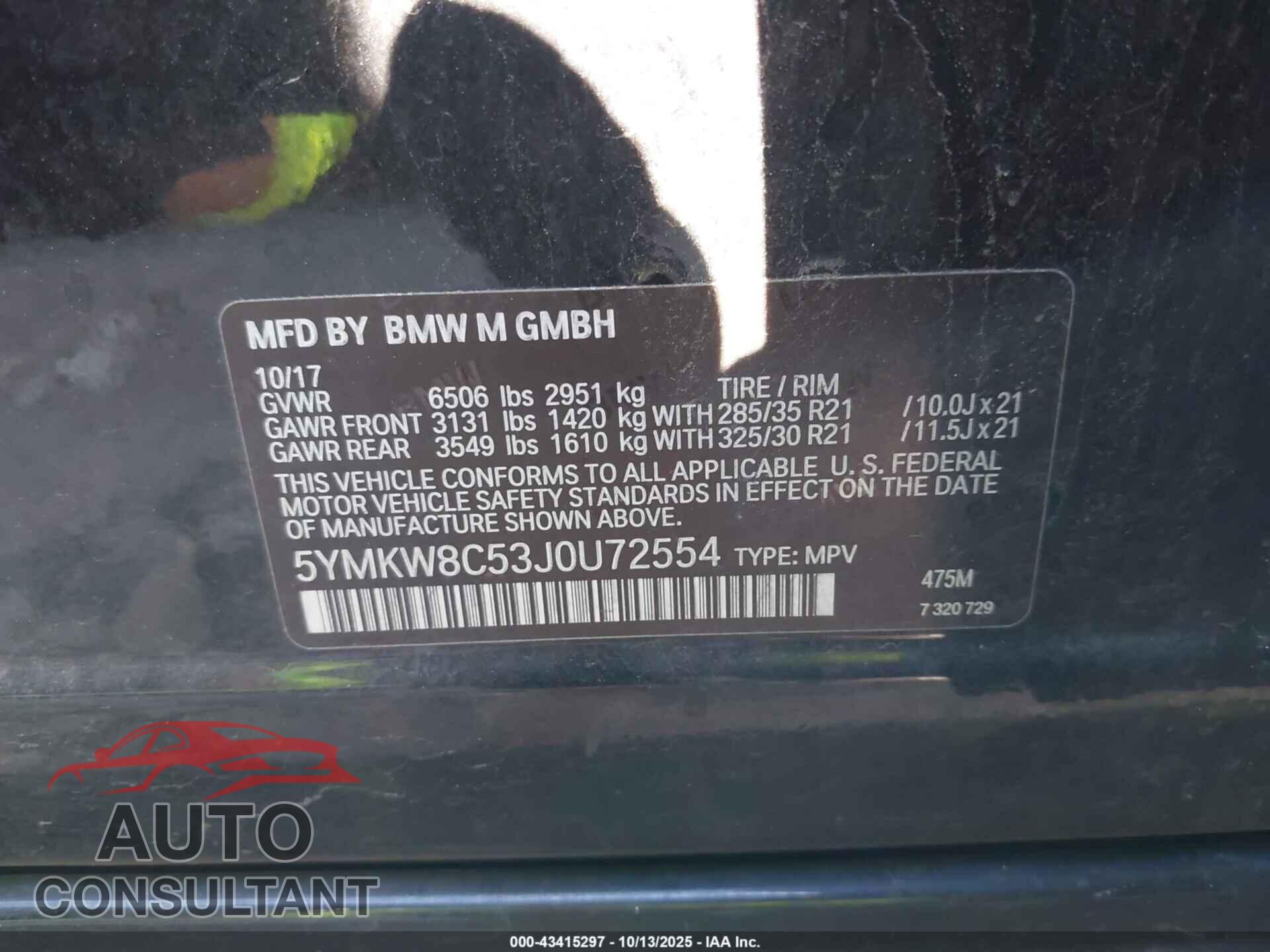BMW X6 M 2018 - 5YMKW8C53J0U72554
