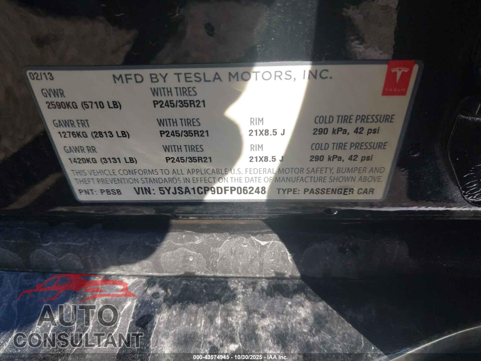 TESLA MODEL S 2013 - 5YJSA1CP9DFP06248