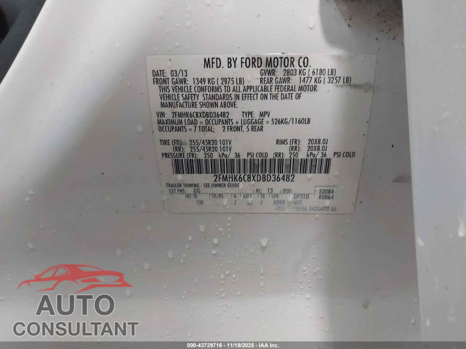 FORD FLEX 2013 - 2FMHK6C8XDBD36482