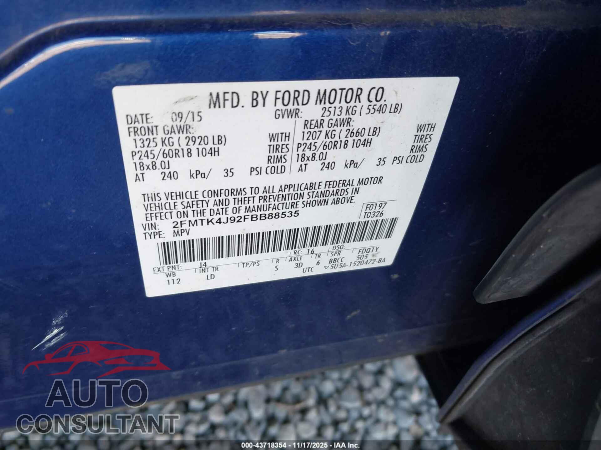 FORD EDGE 2015 - 2FMTK4J92FBB88535