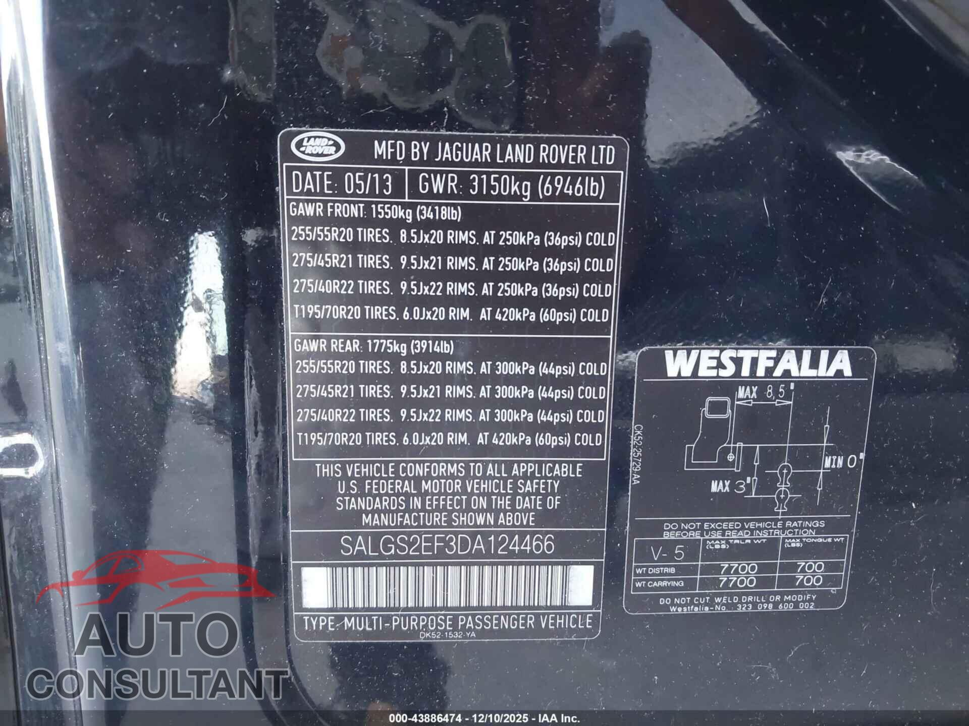 LAND ROVER RANGE ROVER 2013 - SALGS2EF3DA124466