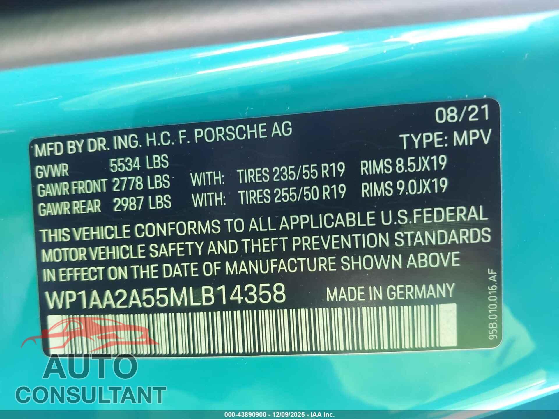 PORSCHE MACAN 2021 - WP1AA2A55MLB14358