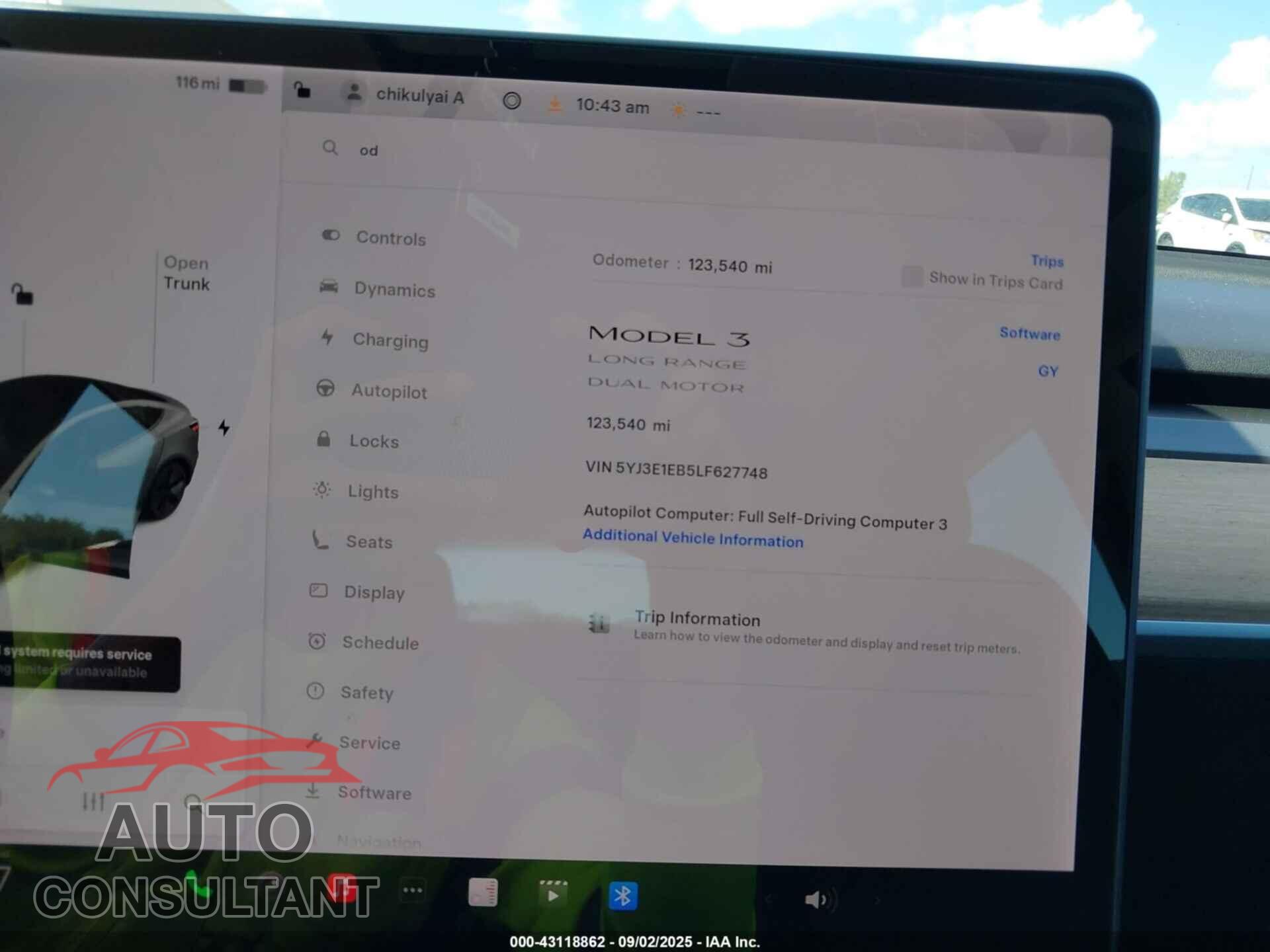 TESLA MODEL 3 2020 - 5YJ3E1EB5LF627748